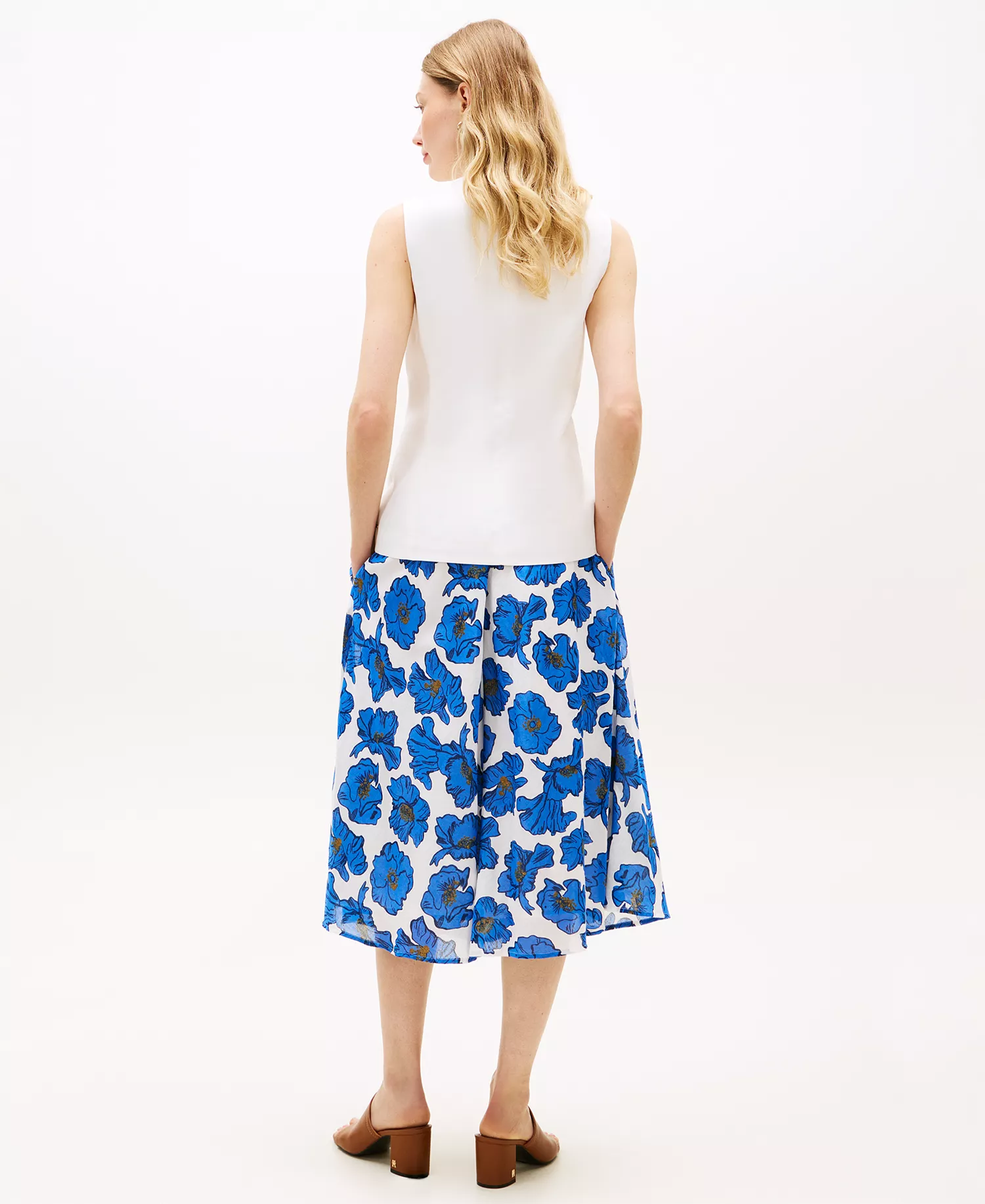 Women's Cambric Printed Pull-On Skirt - White/Blue - L
