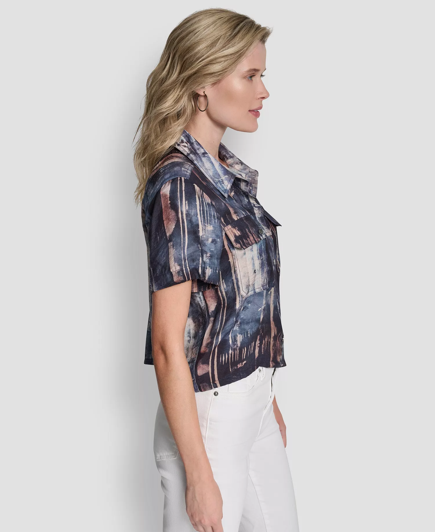 Women's Printed Camp Short Sleeve Shirt - Hudson Lights - L