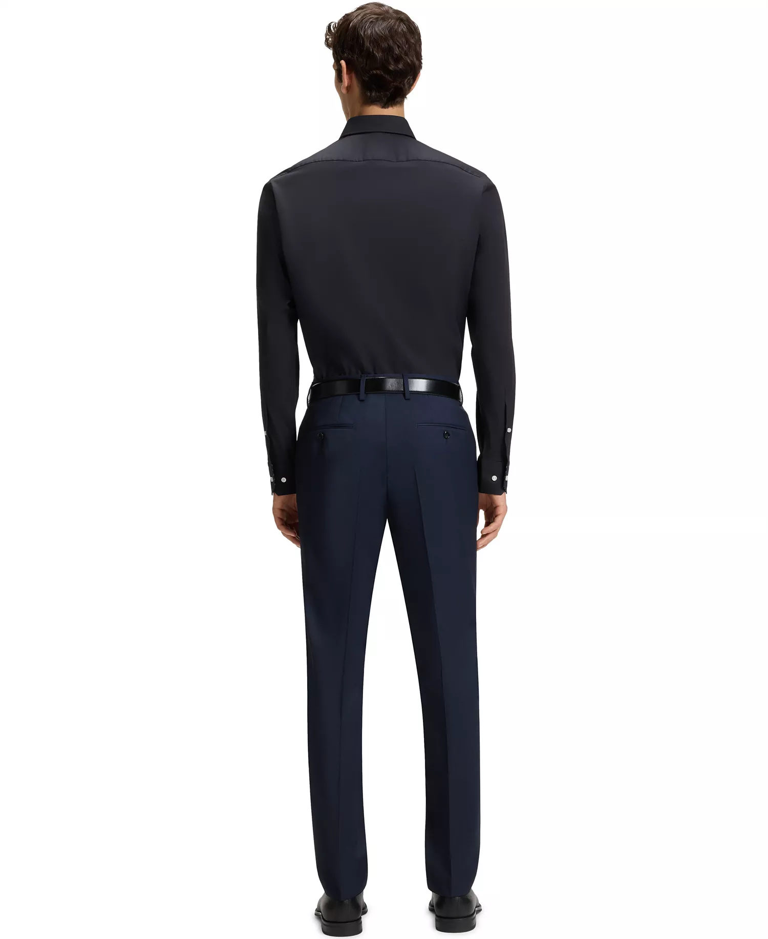 Men's Stretch-Cotton Regular-Fit Dress Shirt - Dark Blue - 15