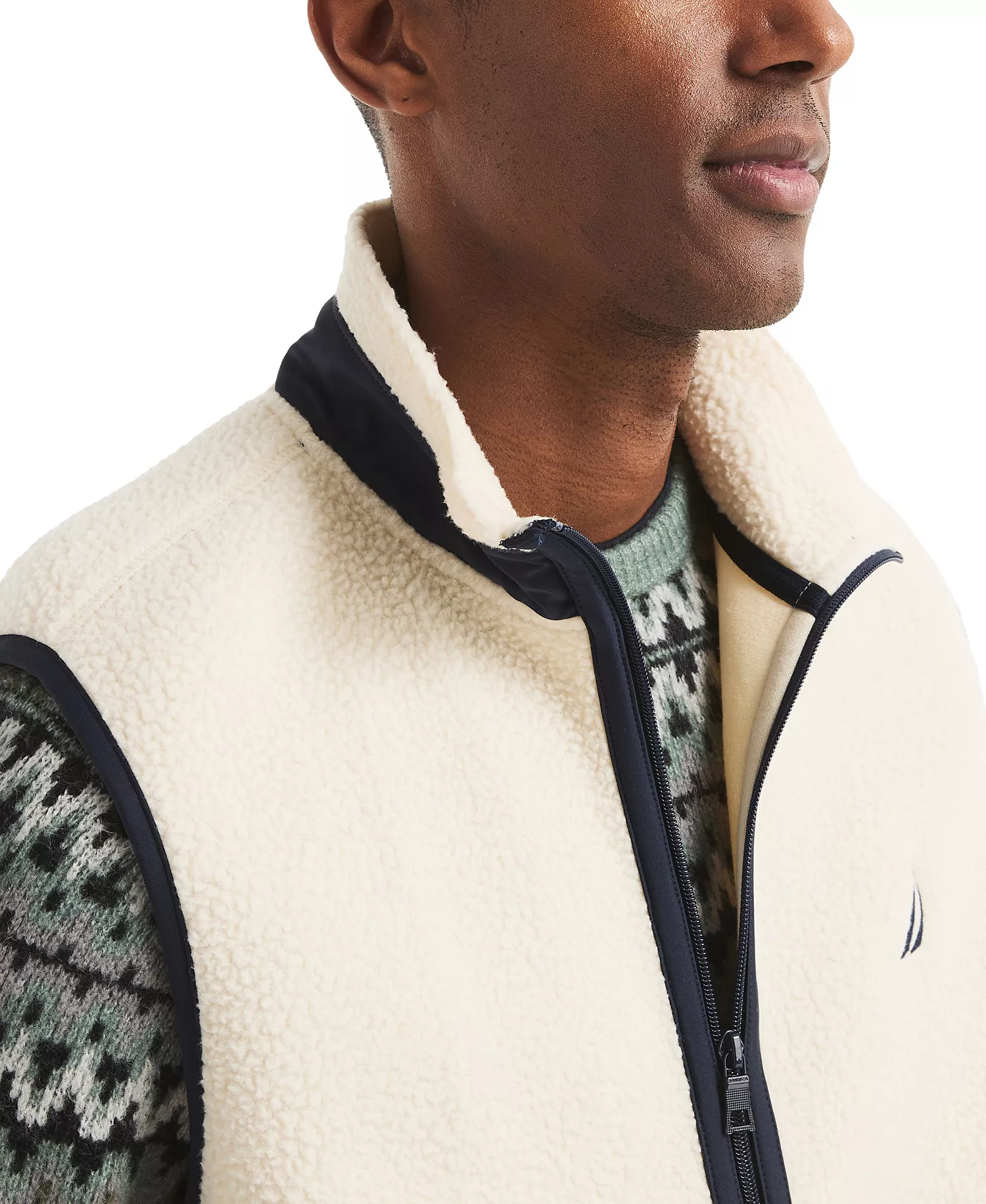 Men's Mixed Media Faux Shearling Vest - Natural - 2XL