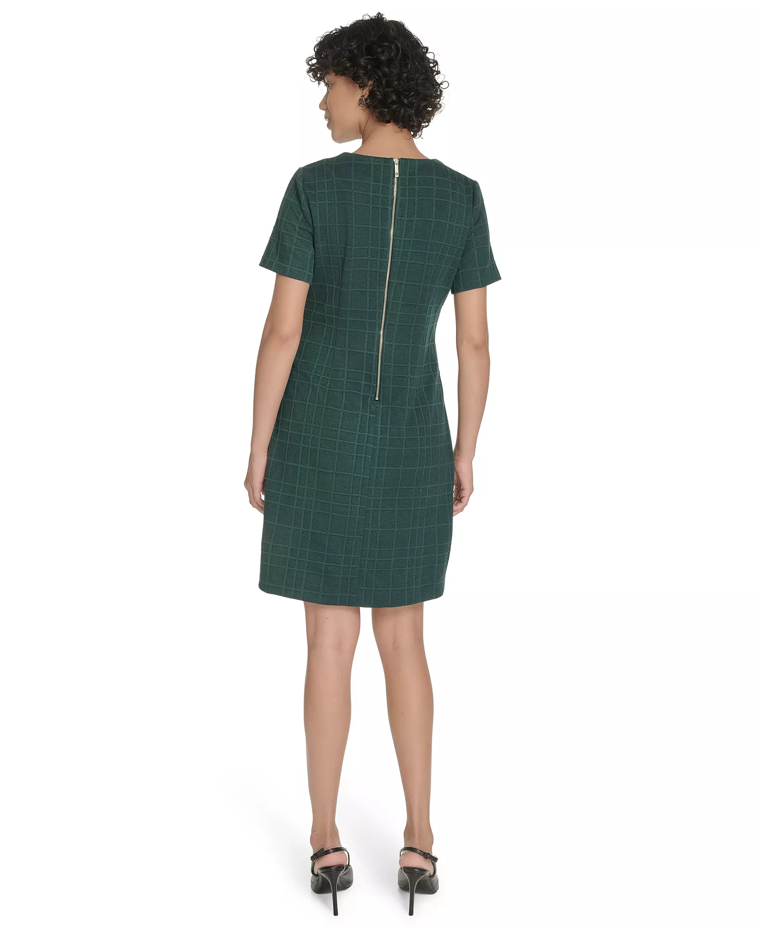 Petite Short Sleeve Knit Shift Dress - Cypress - 0P