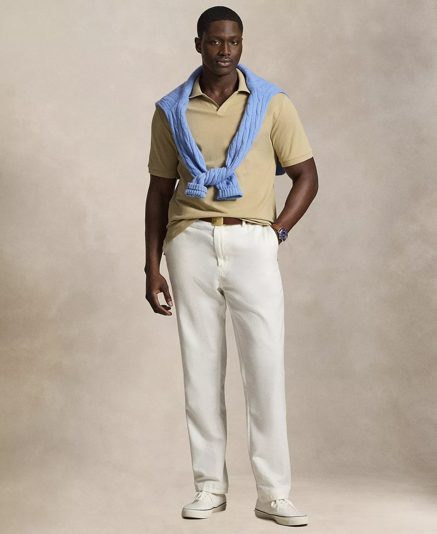 Men's Big & Tall Johnny Collar Polo Shirt - Coastal Beige - 2LT