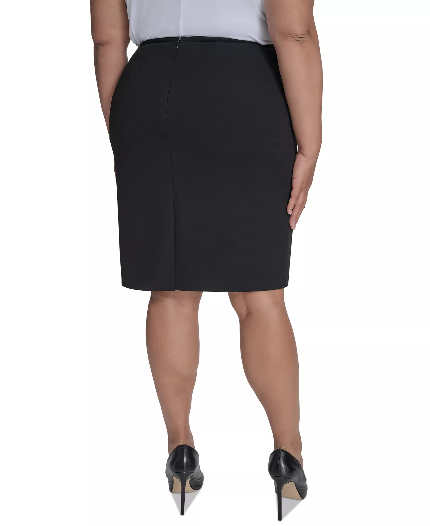 Plus Size Soft Crepe Pencil Skirt  - Black - 14W