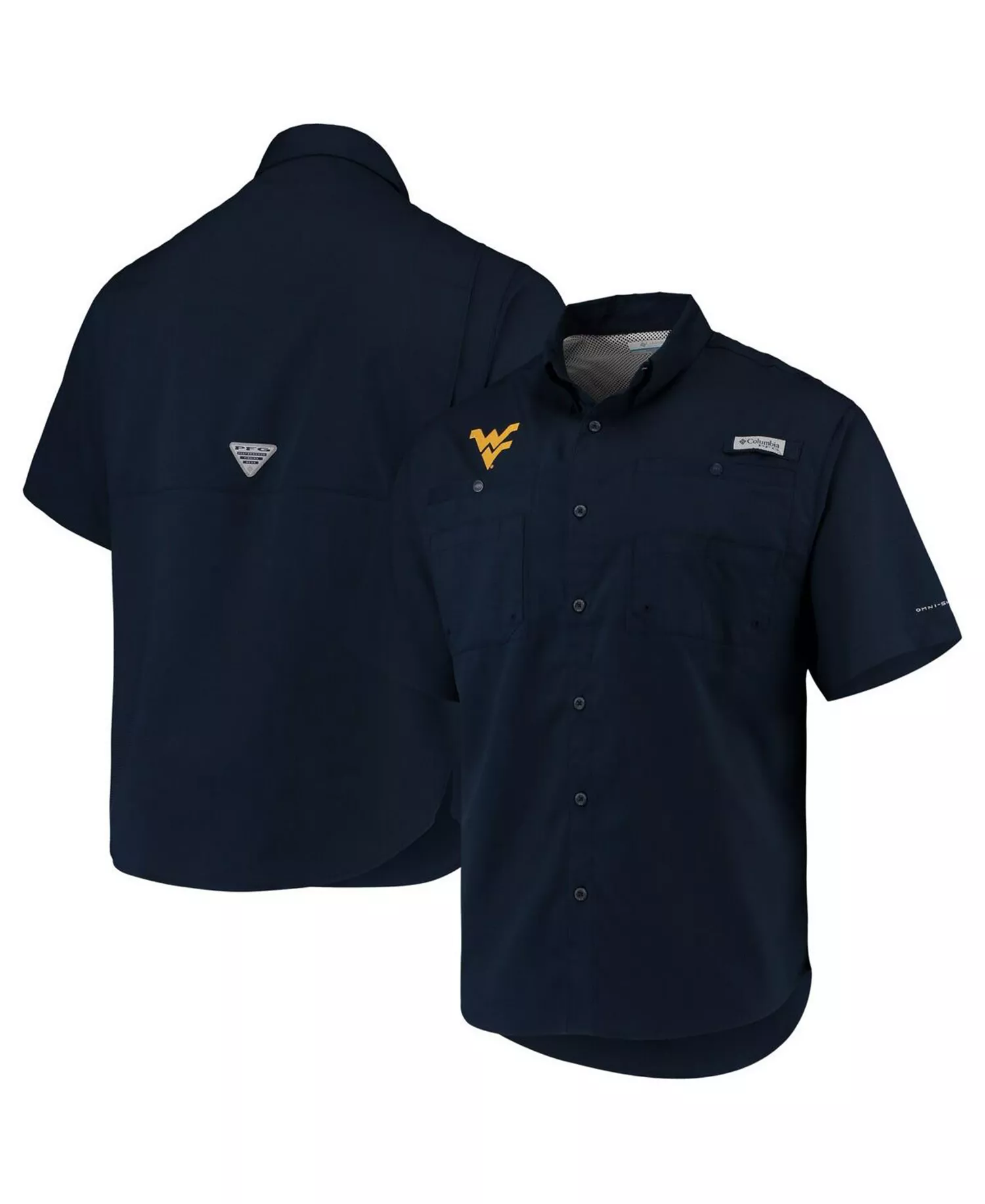 Men's Navy West Virginia Mountaineers PFG Tamiami Omni-Shade Button-Down Shirt - Navy - L