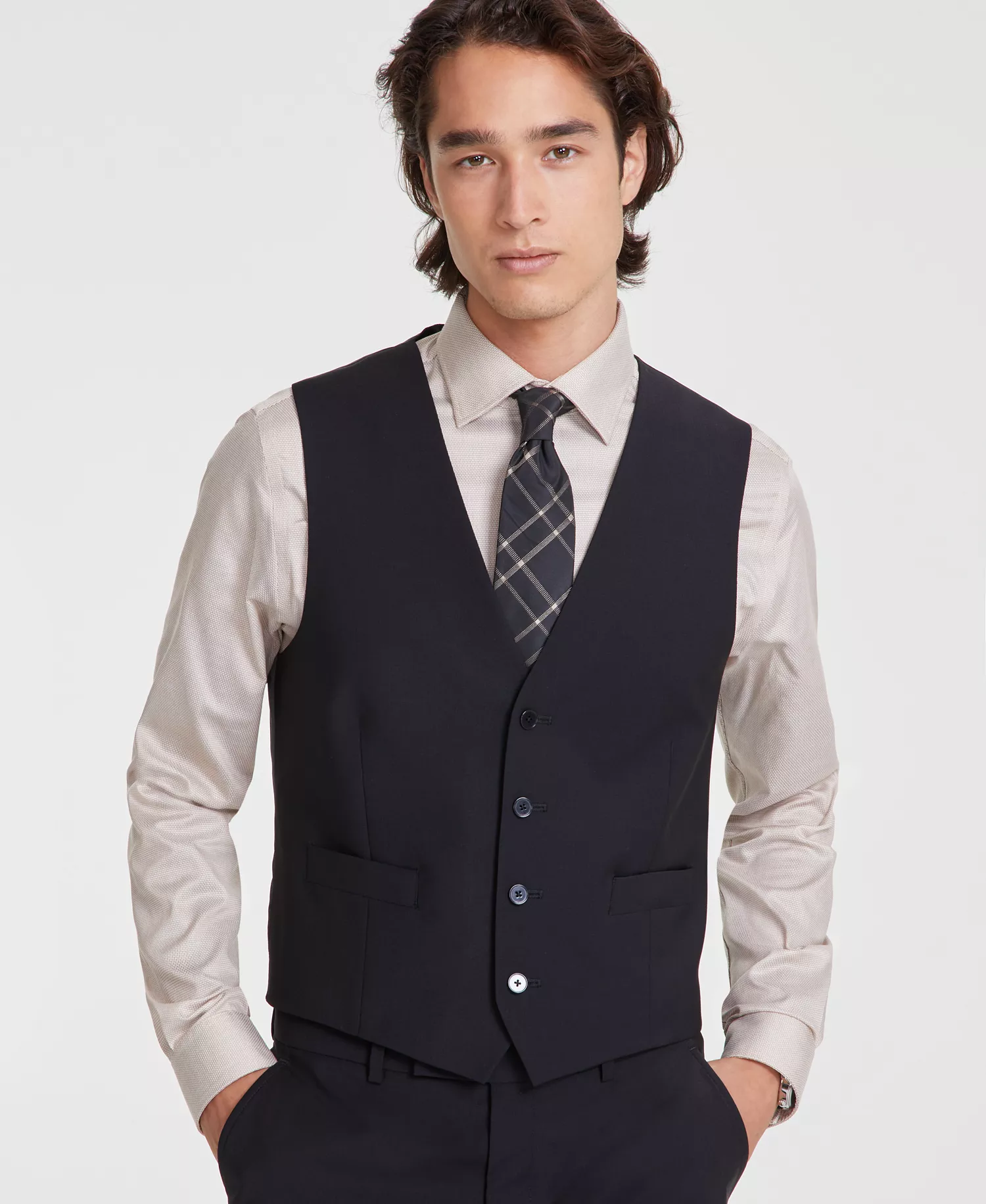 Men's Slim-Fit Wool Blend Infinite Stretch Suit Vest  - Black - 2XL