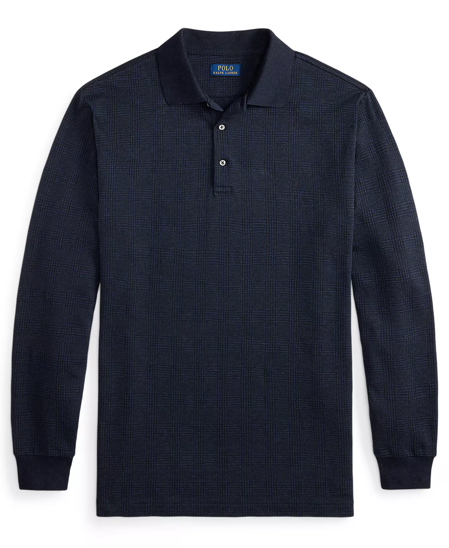 Men's Big & Tall Long-sleeved Glen Polo Shirt - Pow Jacquard Medieval Blue Heather - 4XB