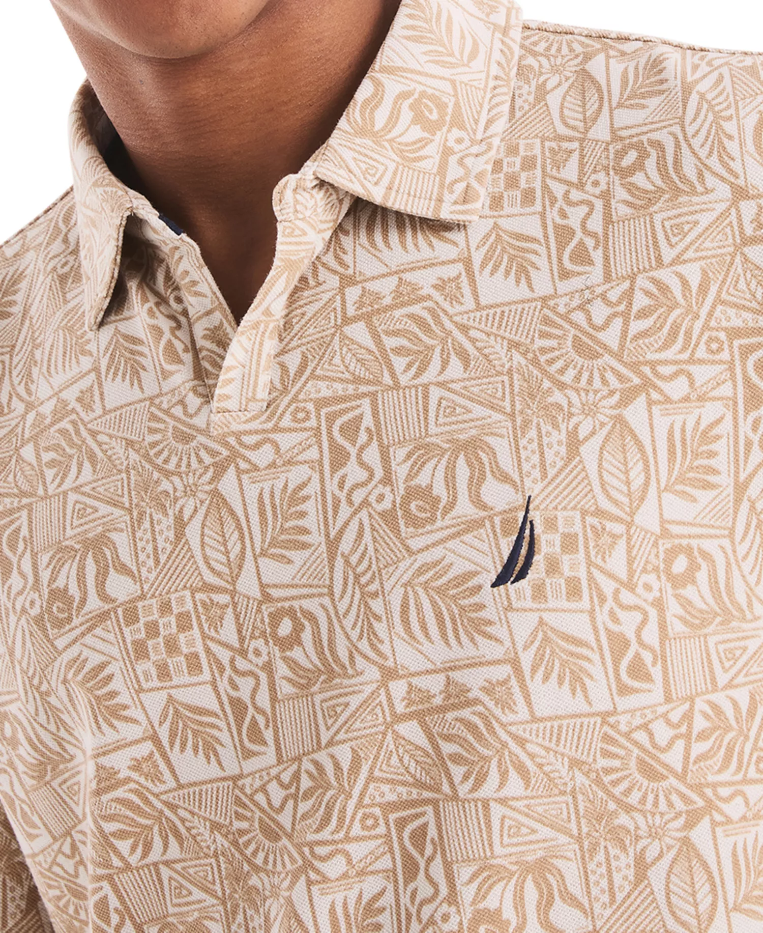 Men's Classic-Fit Leaf-Pattern Polo Shirt - Sandy Bar - S
