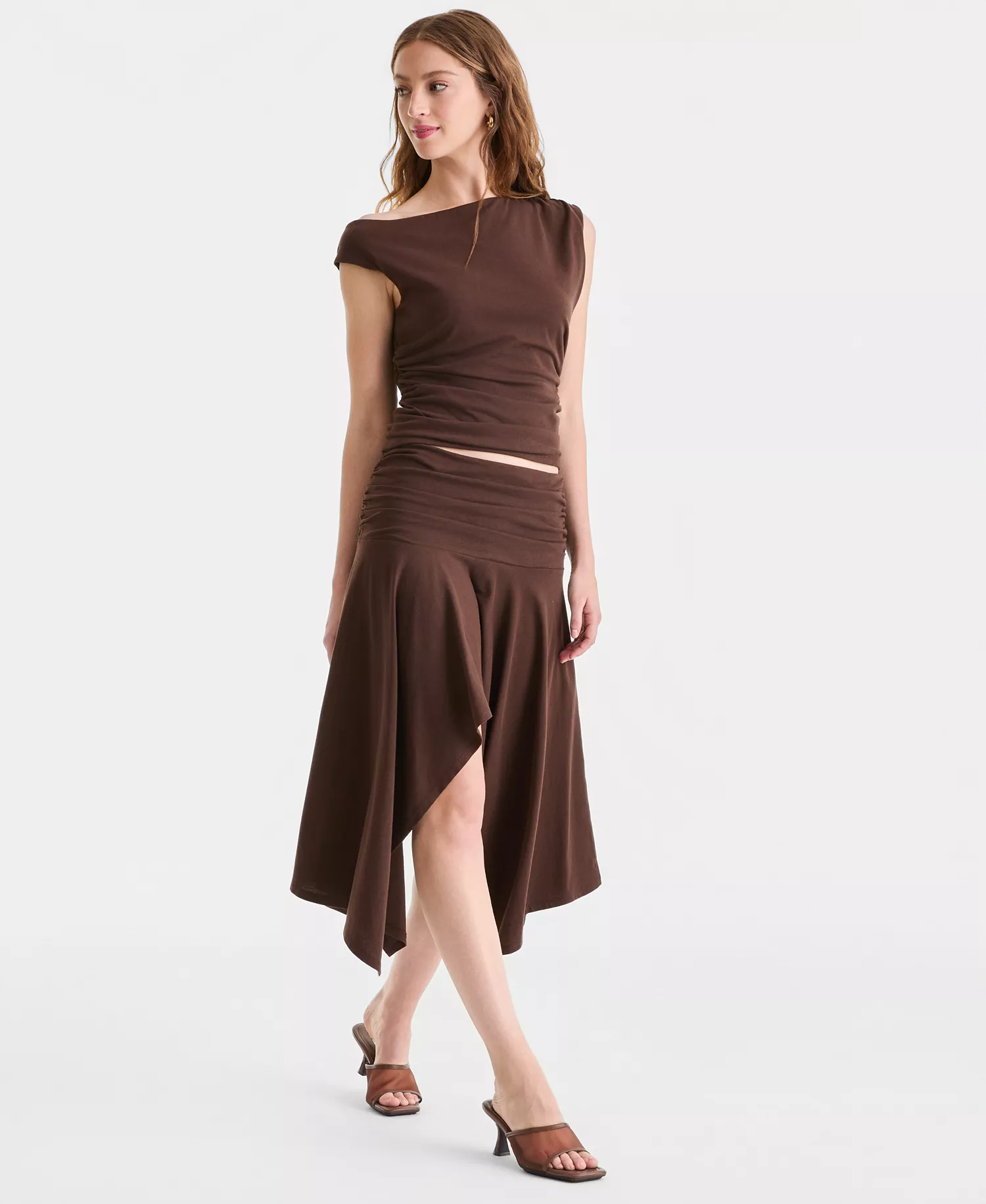 Women's Ruched Asymmetrical Skirt, Macy's Exclusive - Bitter Sweet - L