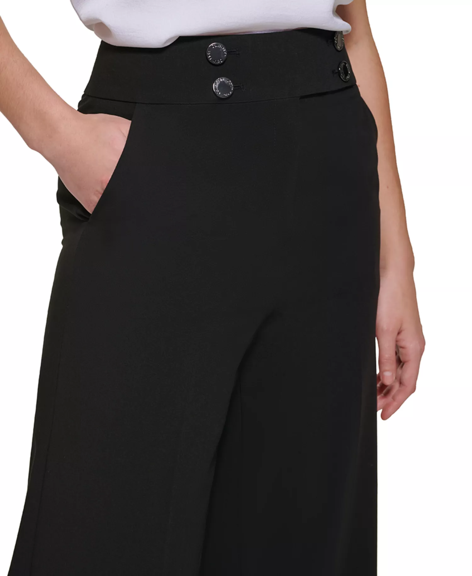 Women's Whitney Button Front Wide Leg Pants - Black - 0