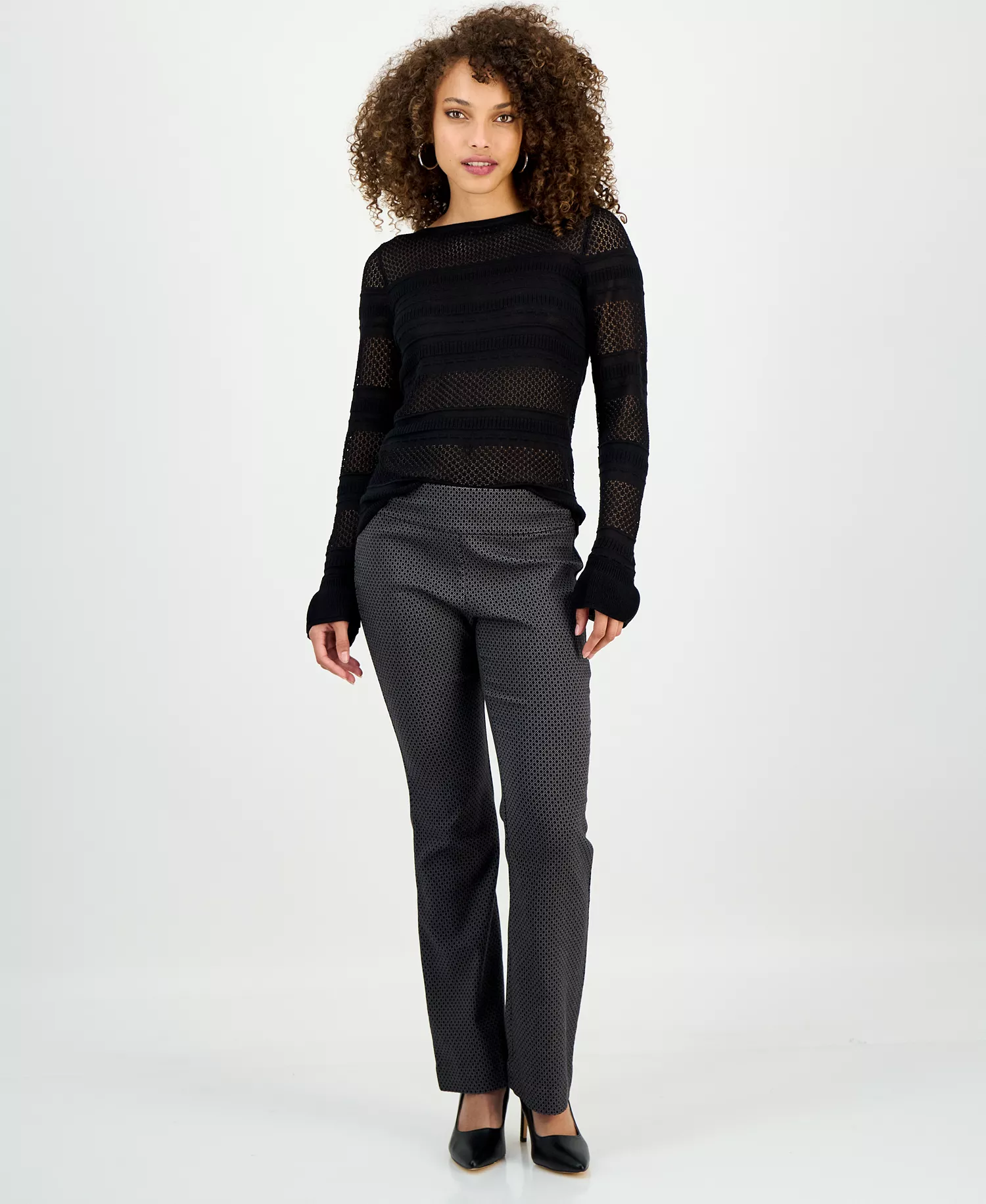 Petite Jacquard Mini Bootcut Pants, Macy's Exclusive - Circle Jaq Grey - 0P