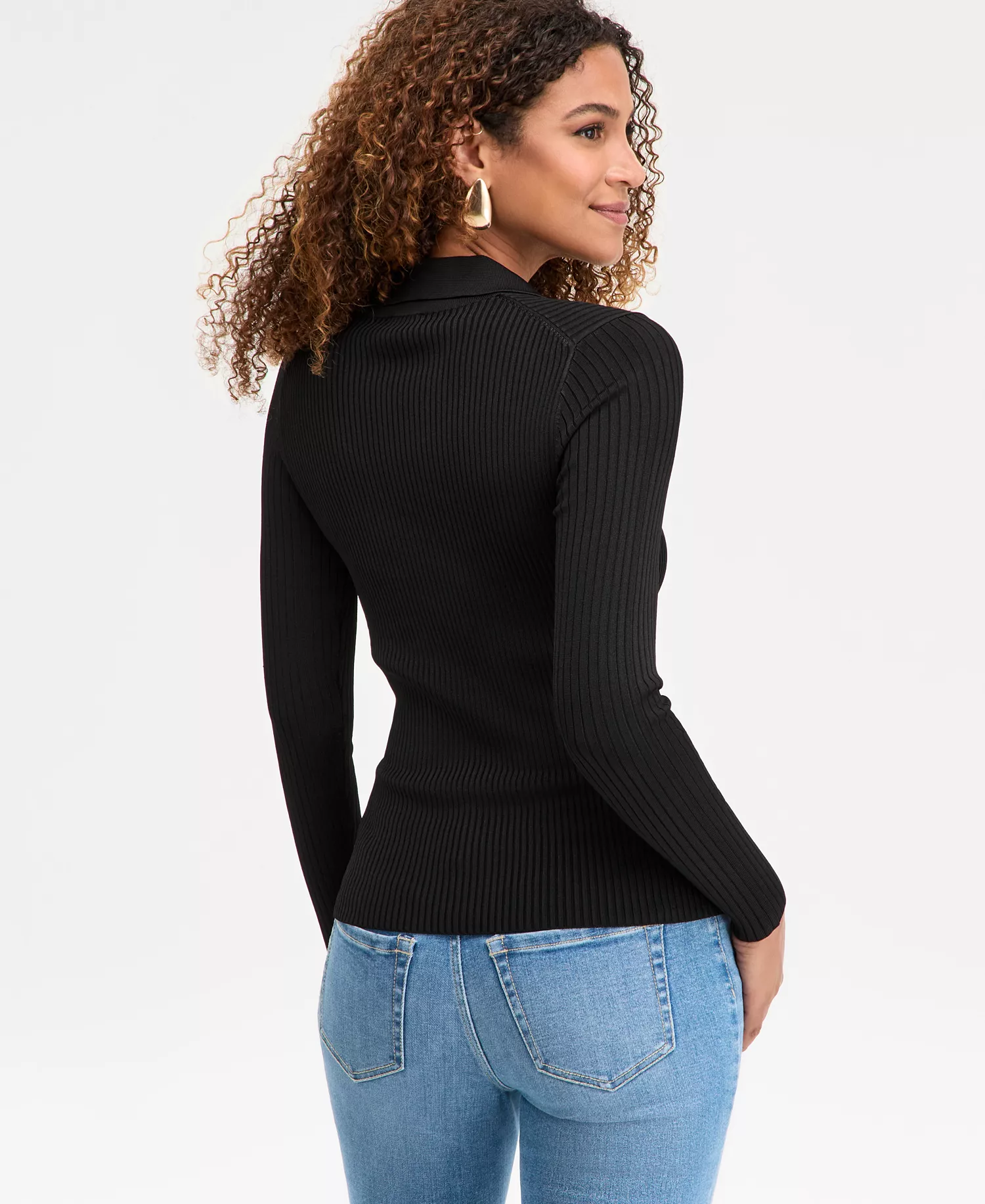 Women's Johnny Collar Sweater, Macy's Exclusive - Deep Black - XL