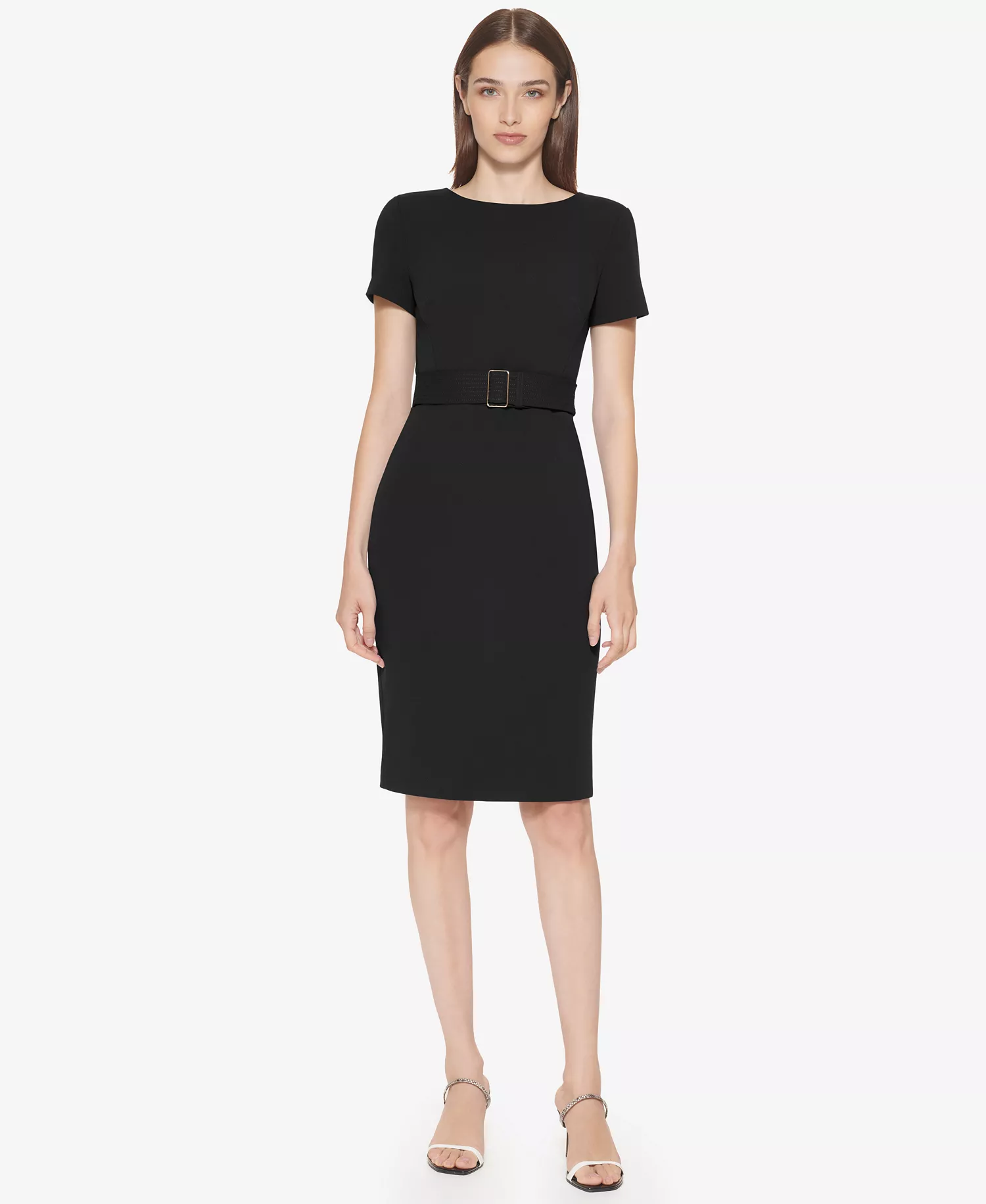 Women's Crew Neck Short-Sleeve Dress - Black - 10