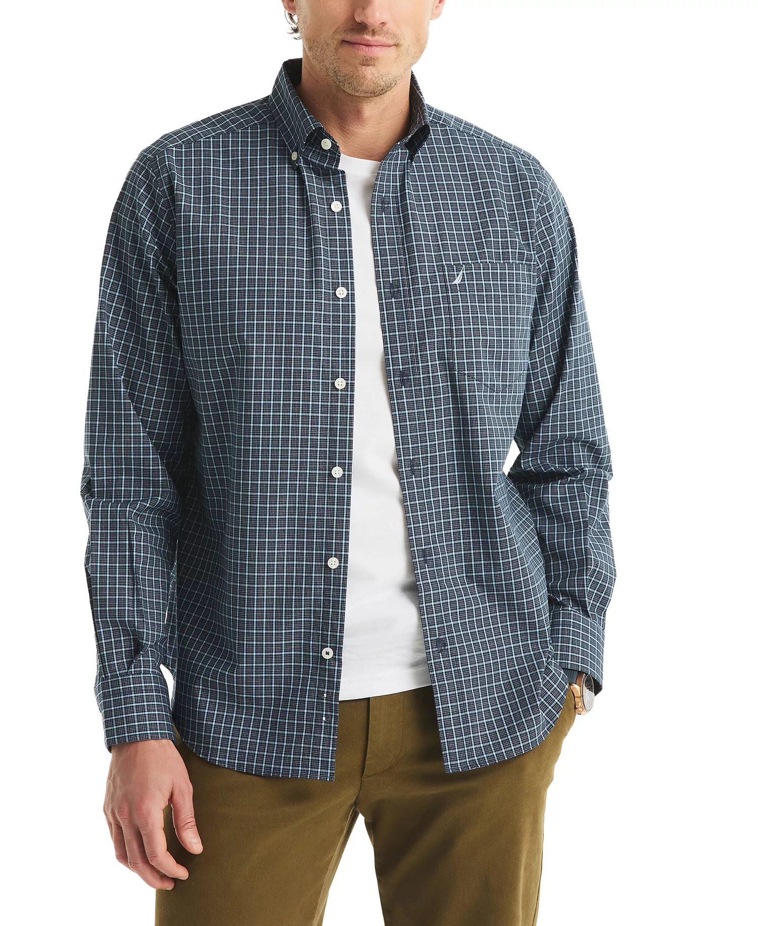 Men's Plaid Print Long Sleeve Shirt - Navy Seas - S