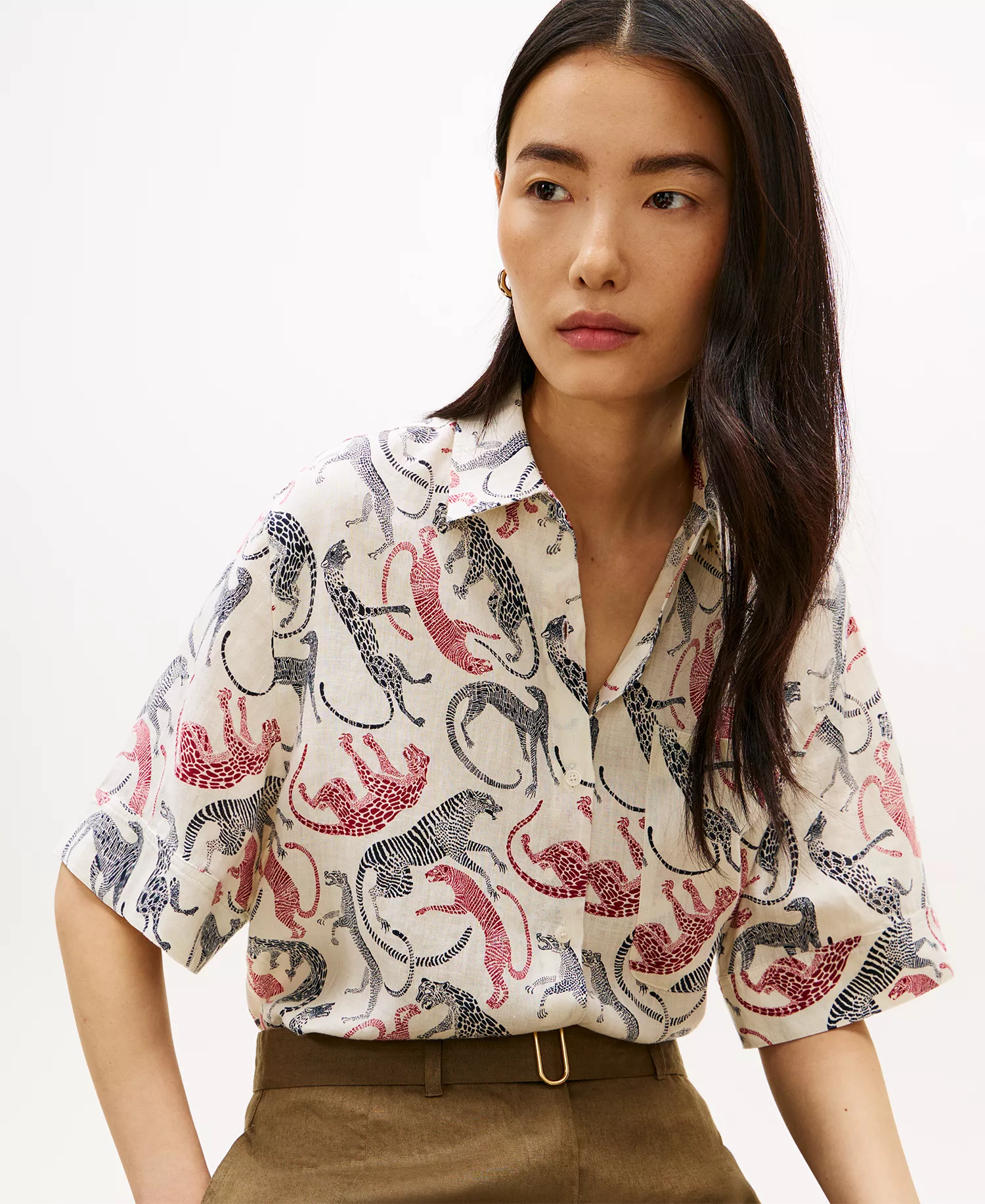 Women's Linen Essential Collared Shirt - White - L