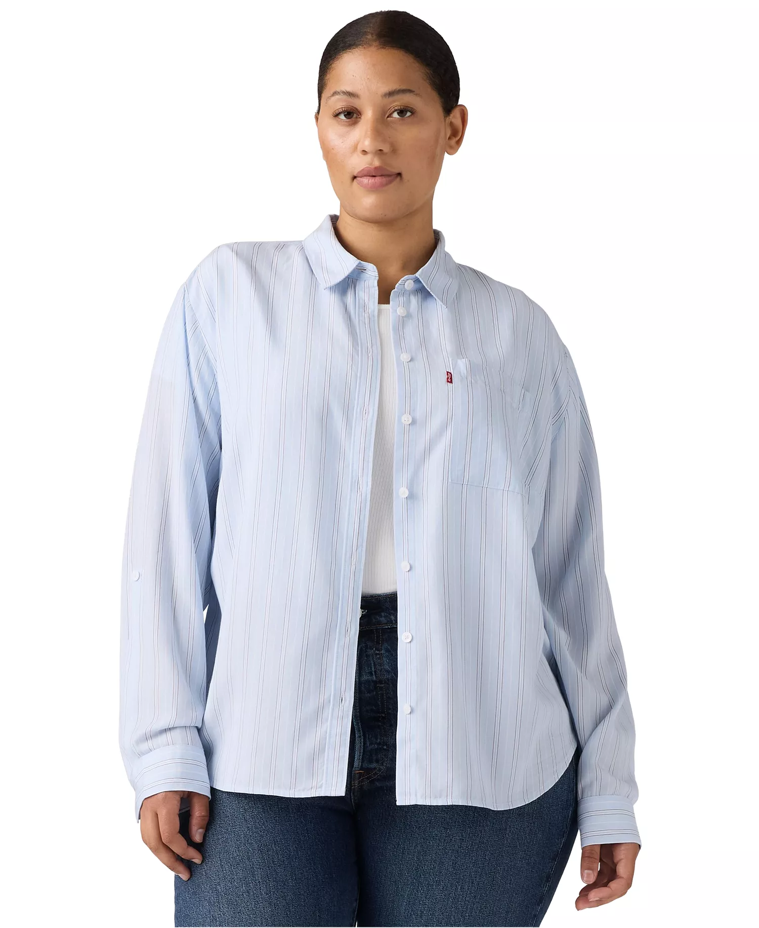 Plus Darlene Chikee Stripe Chambray Shirt - Chikee Stripe Chambray - 1X