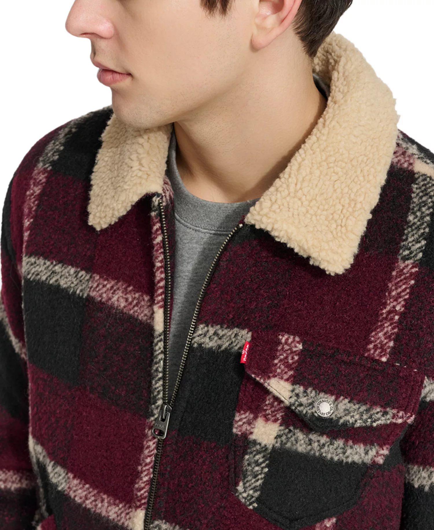 Men's Plaid Full-Zip Depot Jacket with Fleece Collar - Black Putty - L