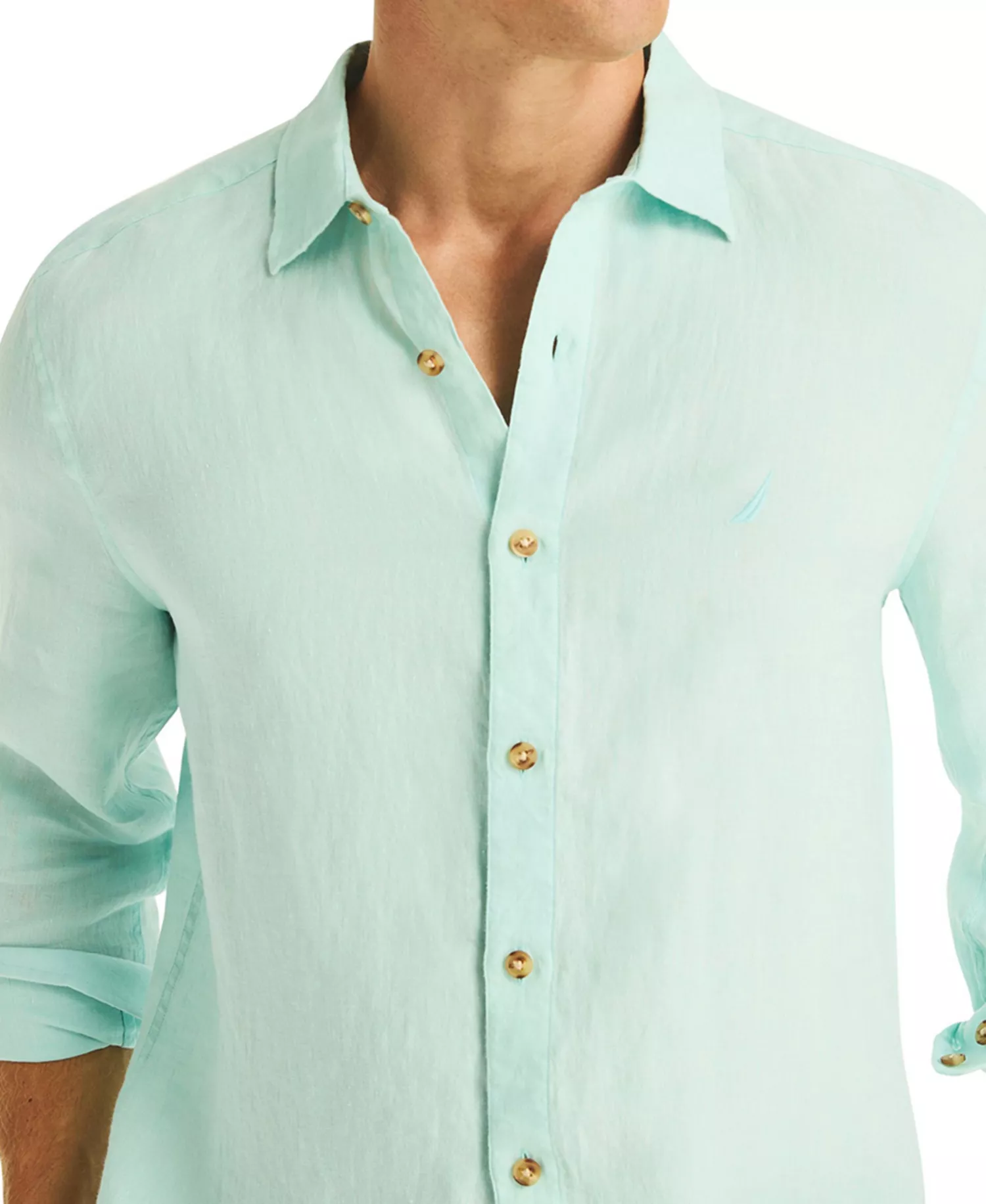 Men's Classic-Fit Spread-Collar Linen Shirt - Big Sur Green - 2XL