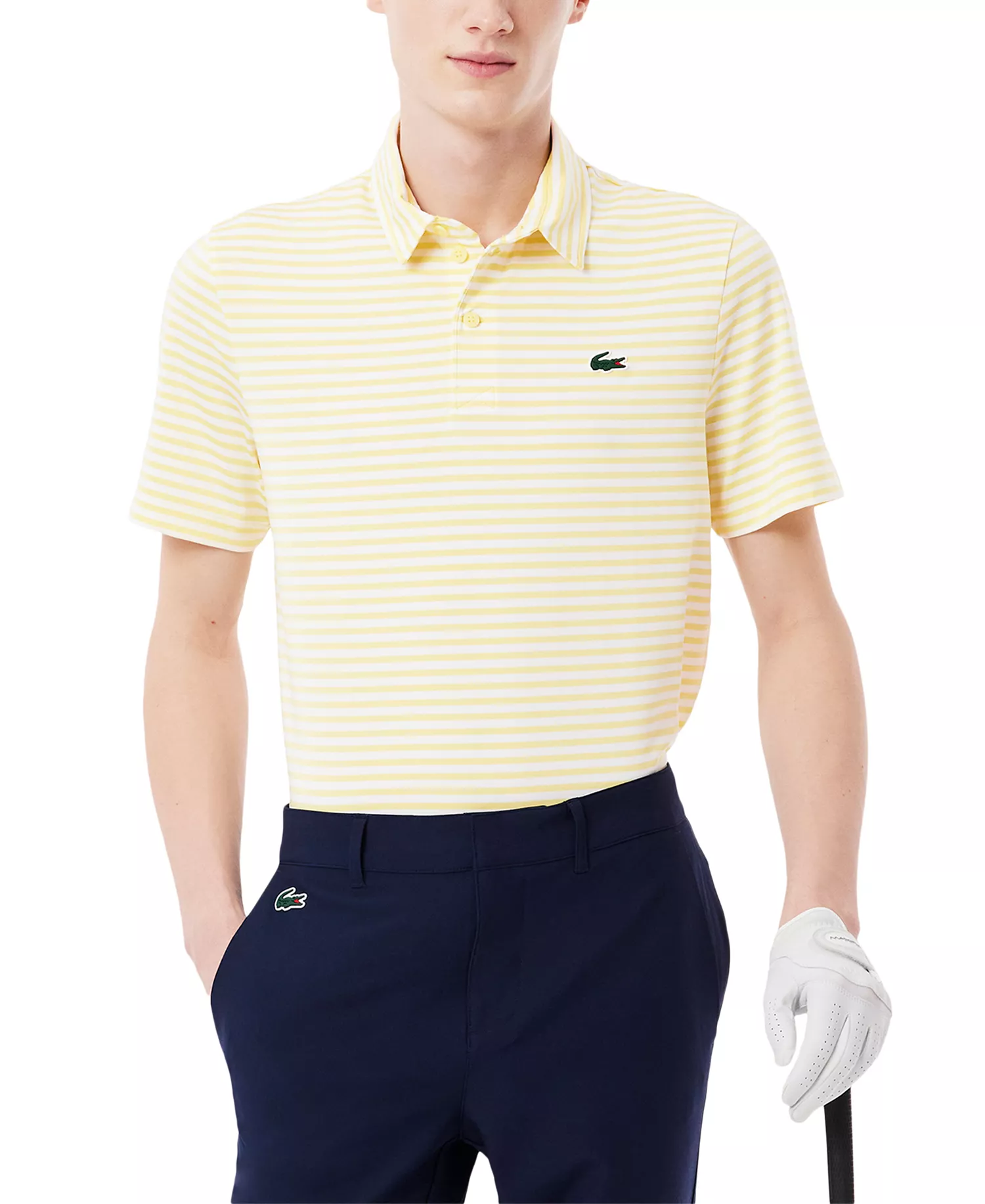 Men's Short Sleeve Striped Performance Polo Shirt - Kba - White/Yellow - 2XL