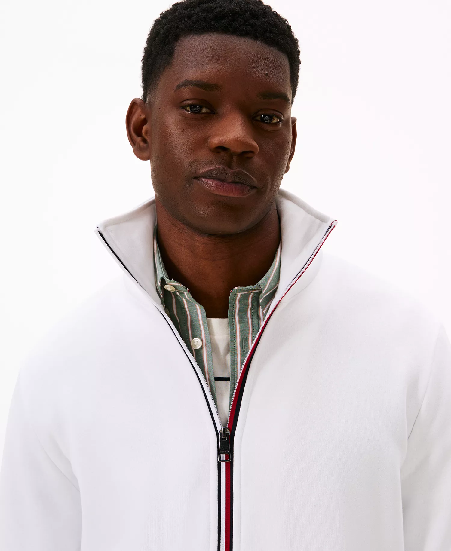 Men's Global Stripe Zip-Through Jacket - White - L