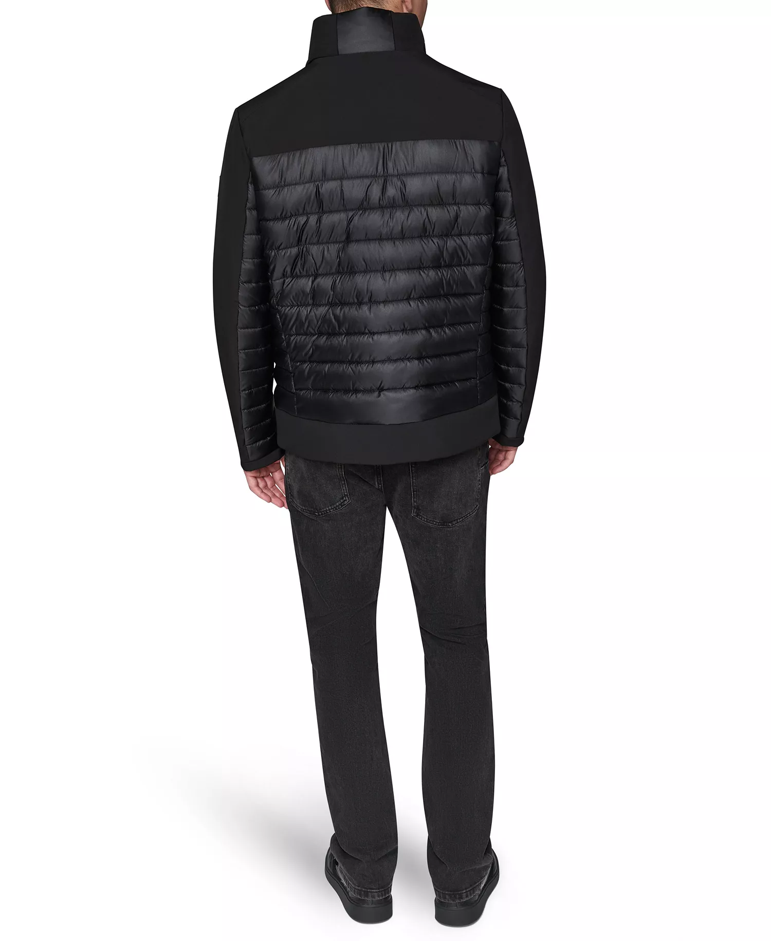 Men's Mixed Media Quilted Jacket - Black - 2XL