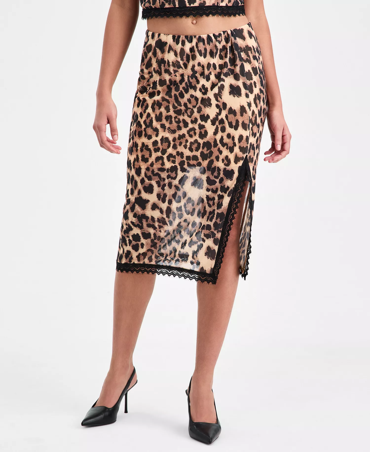 Women's Lace-Trim Animal Print Pencil Skirt, Macy's Exclusive - Leopard - L