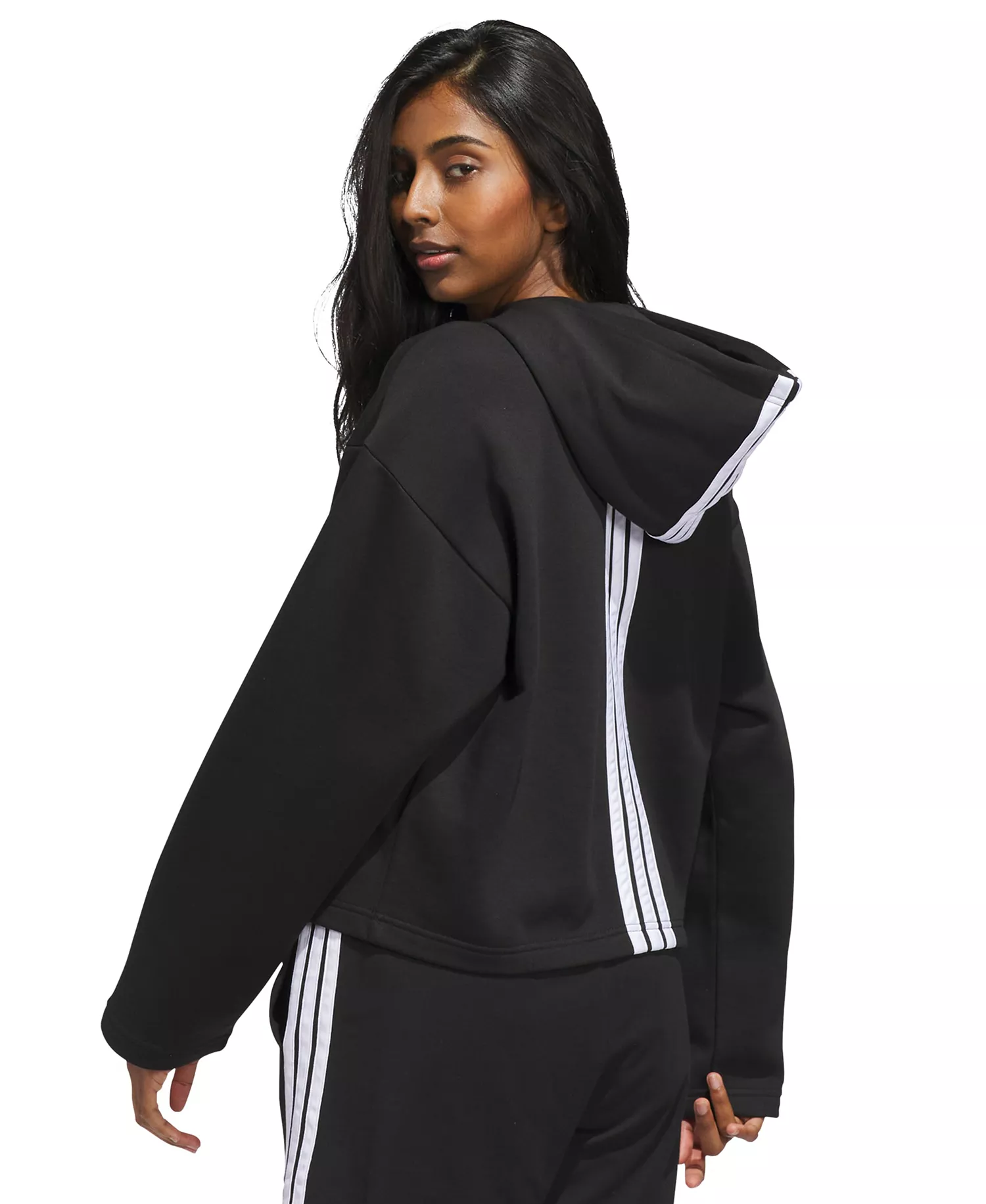 Women's Fleece 3-Stripes Loose-Fit Hoodie - Black/white - L