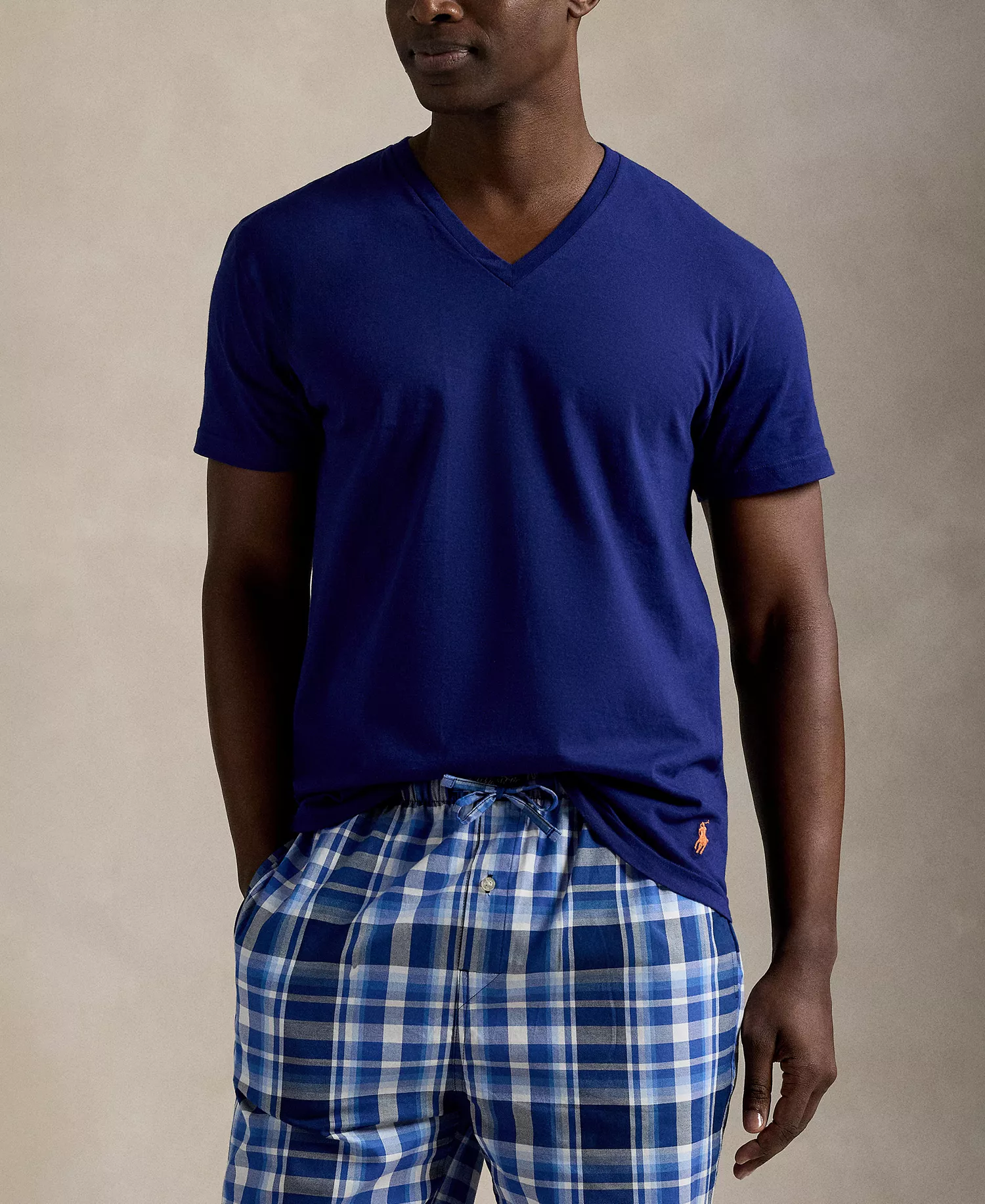 Men's 3-Pack Classic Cotton V-Neck Undershirts - Fall Royal/Harbor Island Blue/May Orange - L