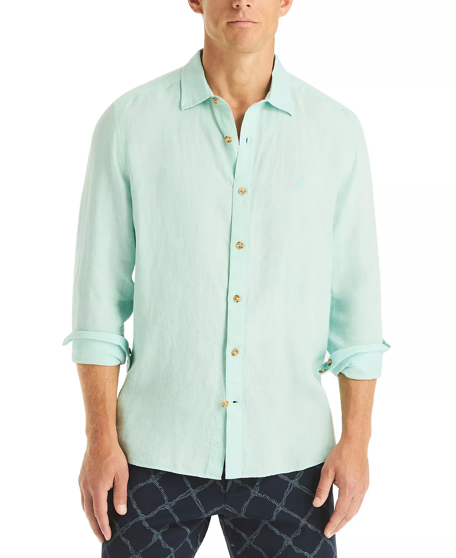 Men's Classic-Fit Spread-Collar Linen Shirt - Big Sur Green - 2XL