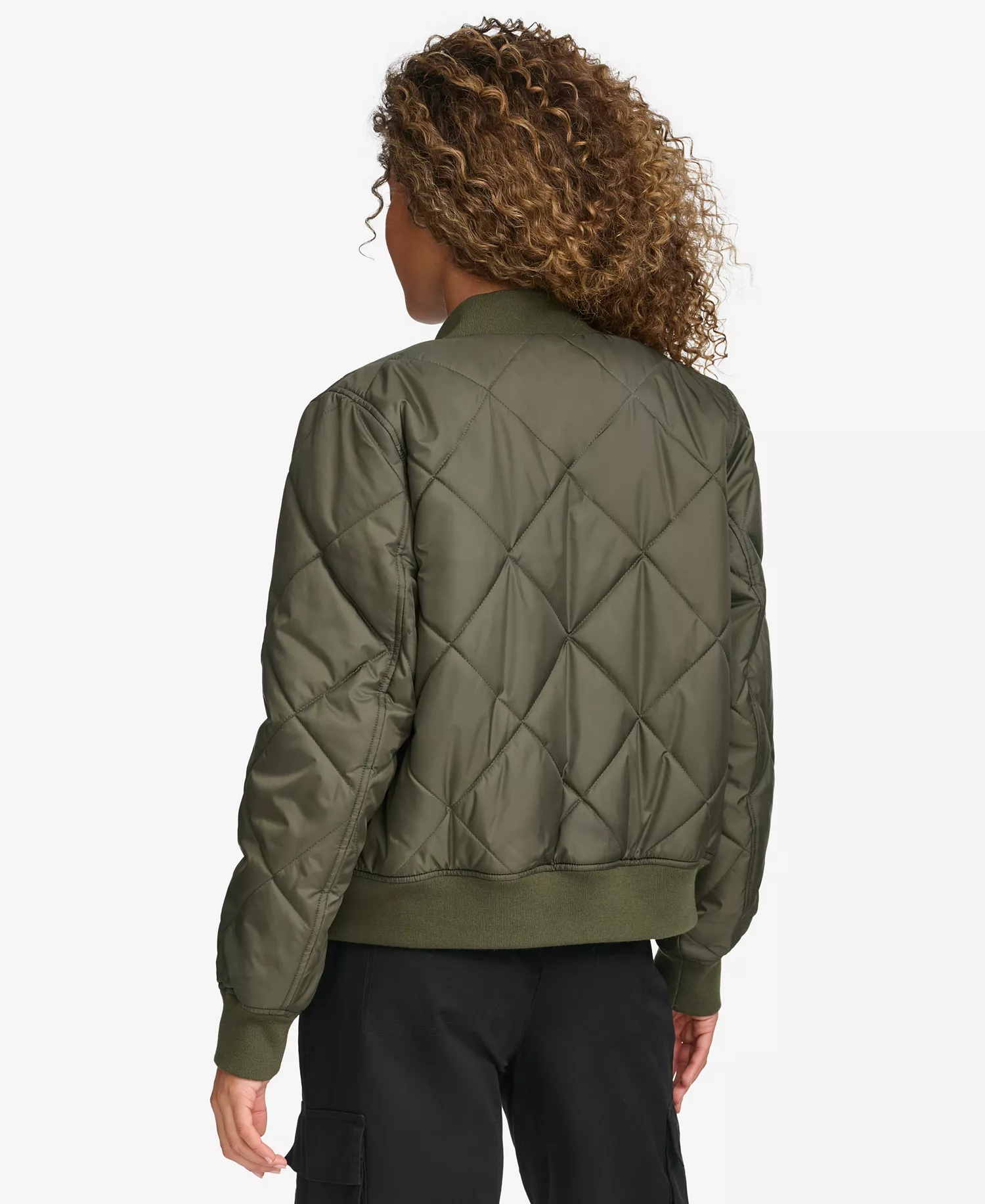 Women's Regular Diamond Quilted Sherpa Lined Bomber Jacket - Army Green - L