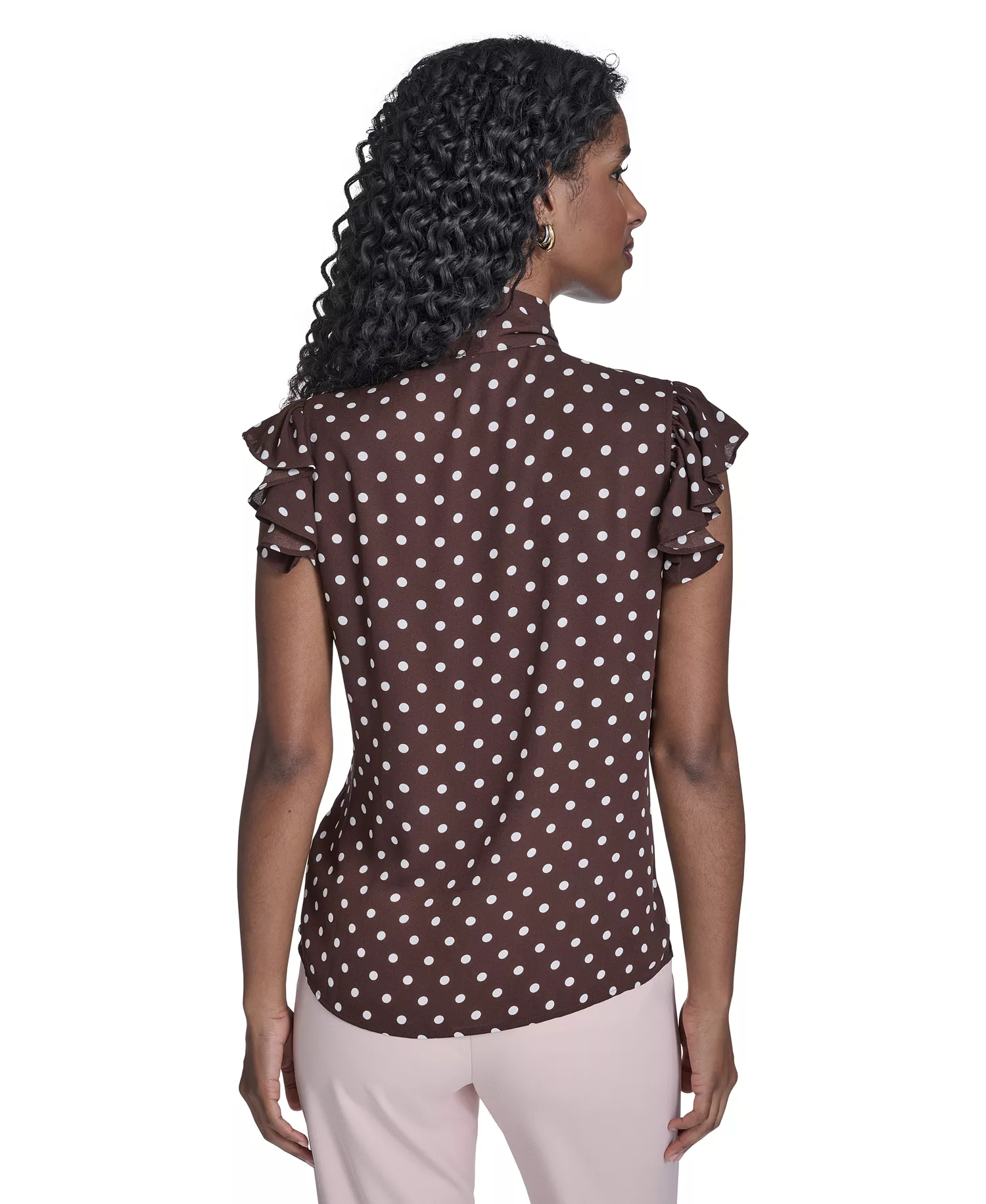 Women's Dot Tie Neck Top - Chicory/ Ivory - L