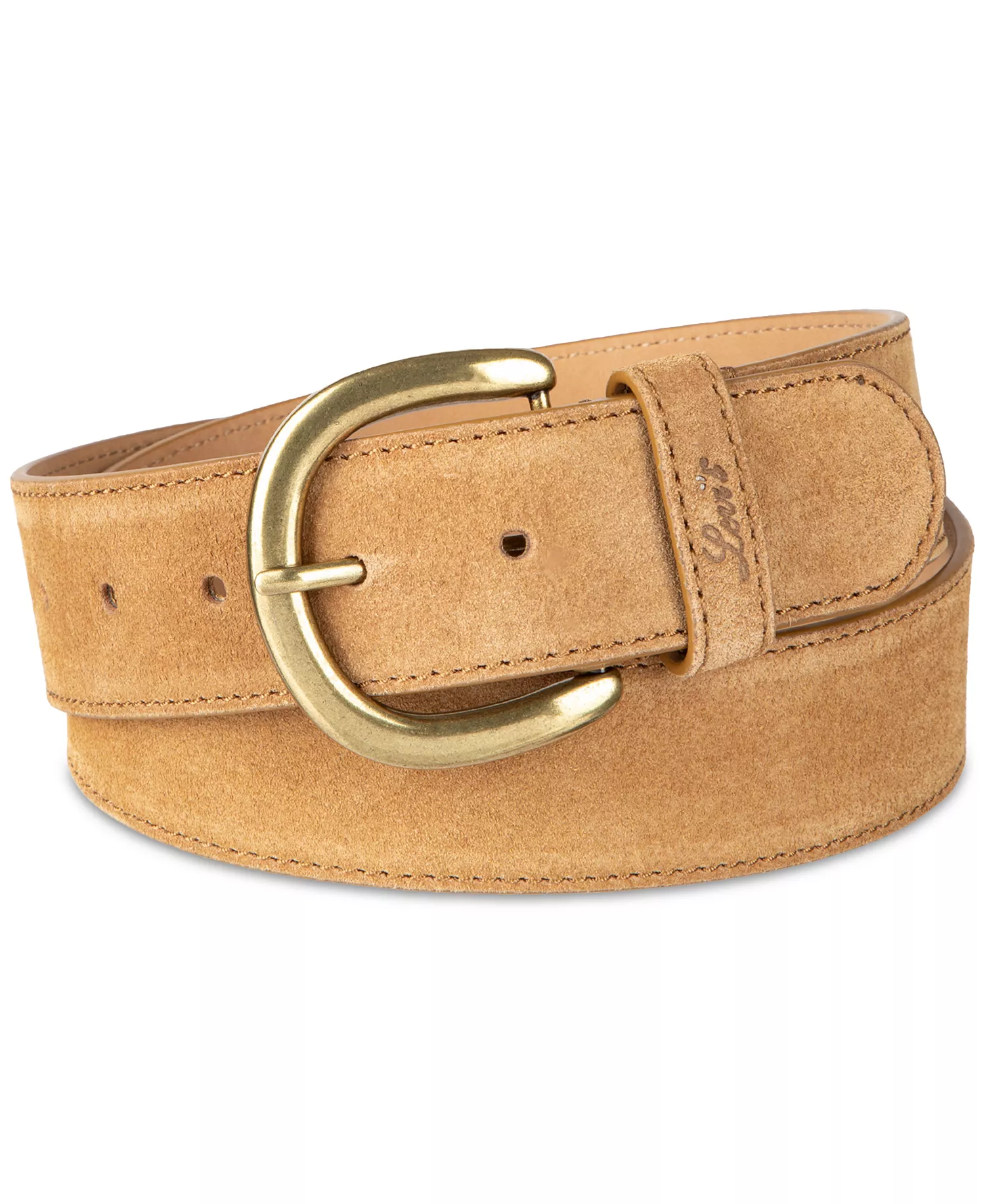 Women's Leather and Suede Stitched Edge Casual Belt - Beige Suede - M