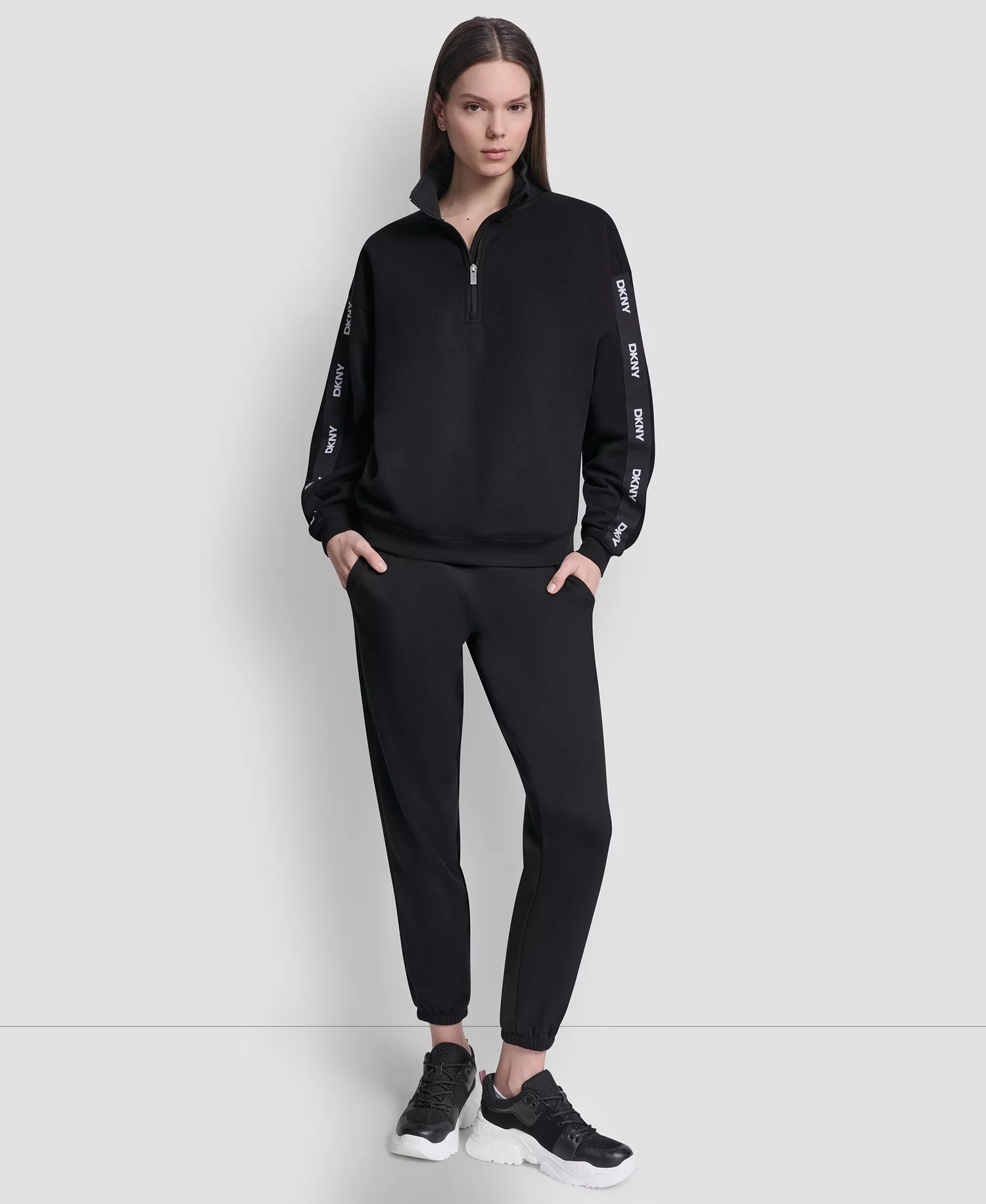 Women's Classic Logo Elastic Oversized Quarter-Zip Top - Black - L