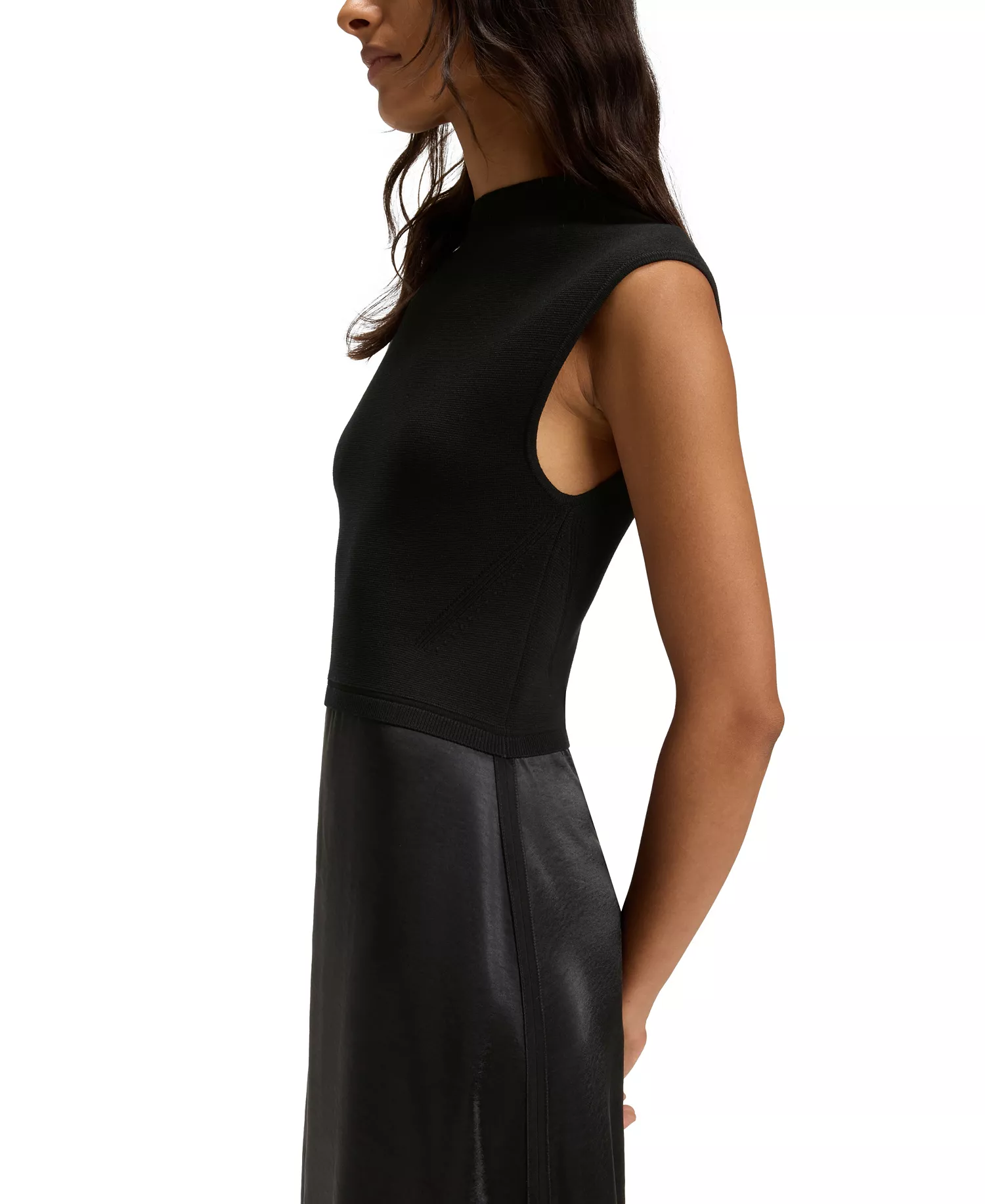 Women's Knitted Satin Dress - Black - L