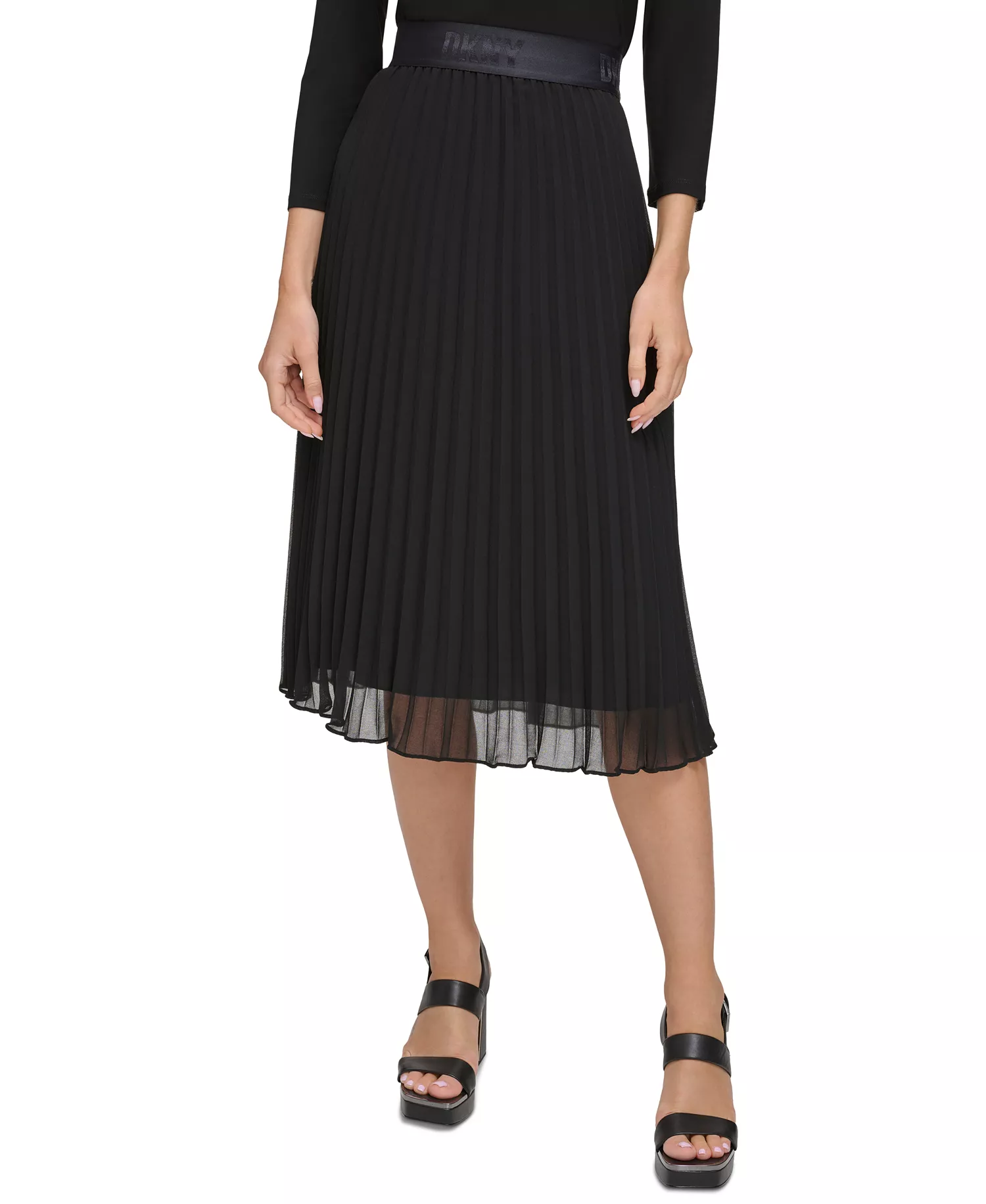 Pleated Midi Skirt - Black - L