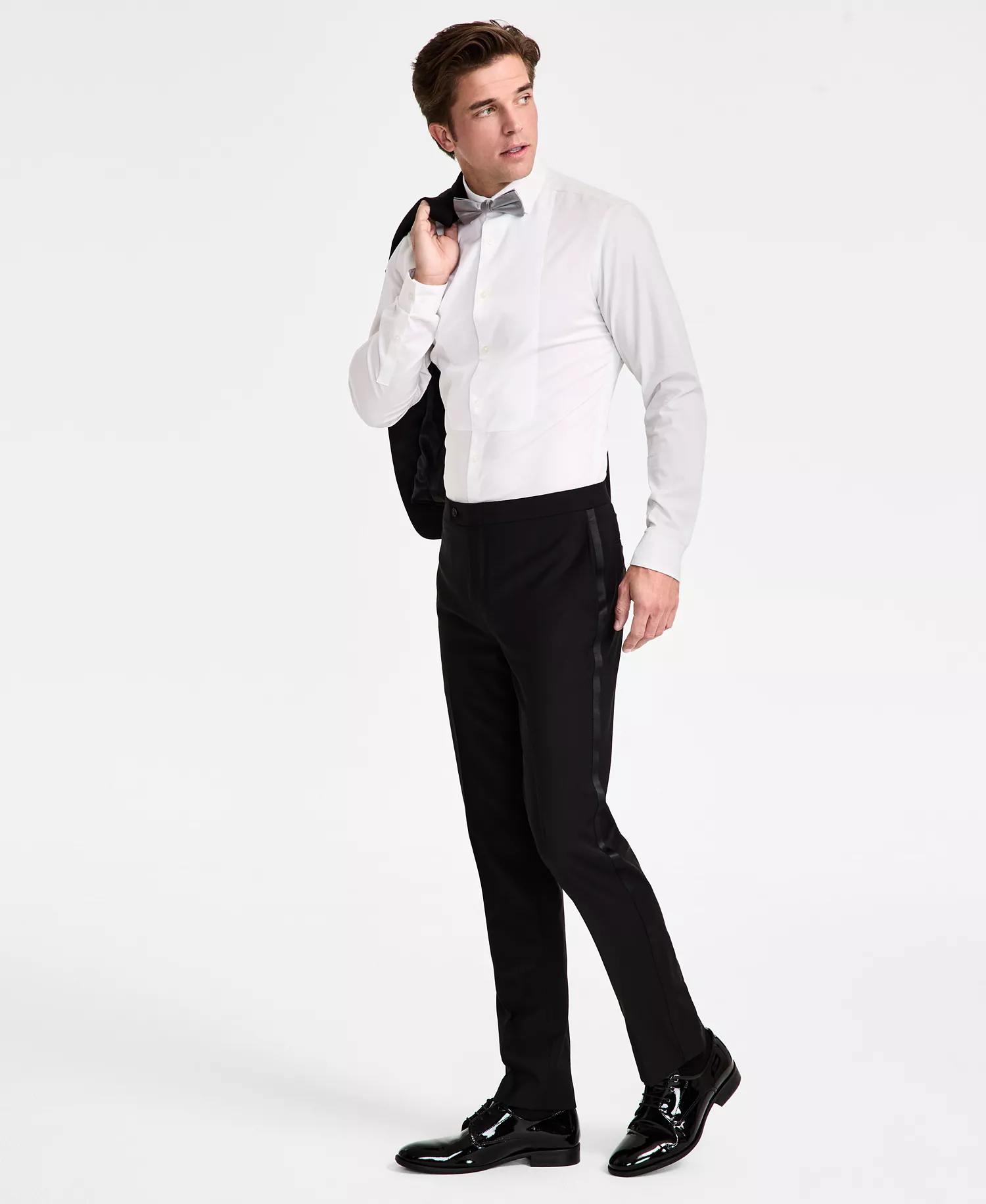 Men's Slim-Fit Wool-Blend Tuxedo Pants - Black - 28x29