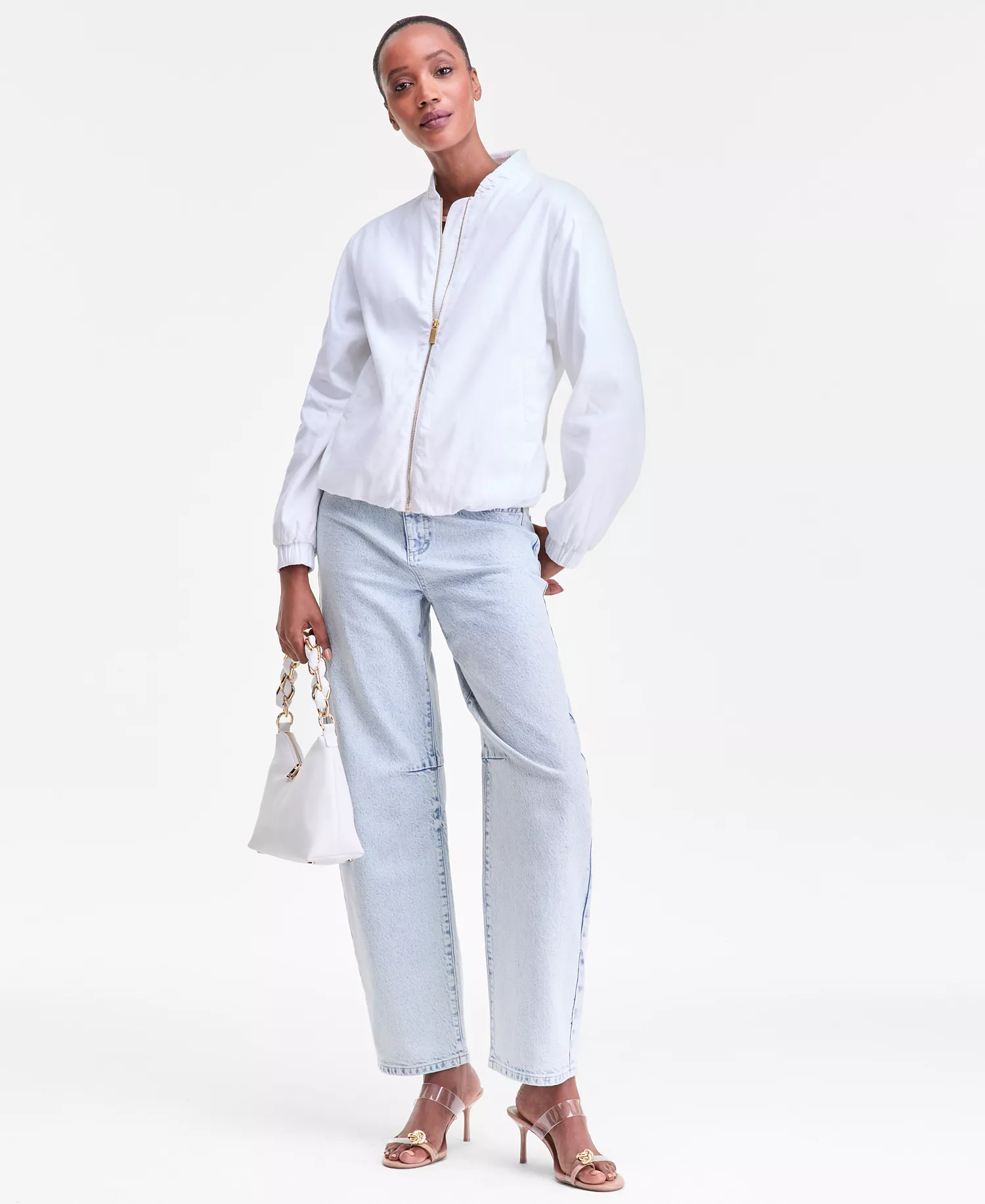 Women's Linen Bomber Jacket, Macy's Exclusive - Bright Whi - L