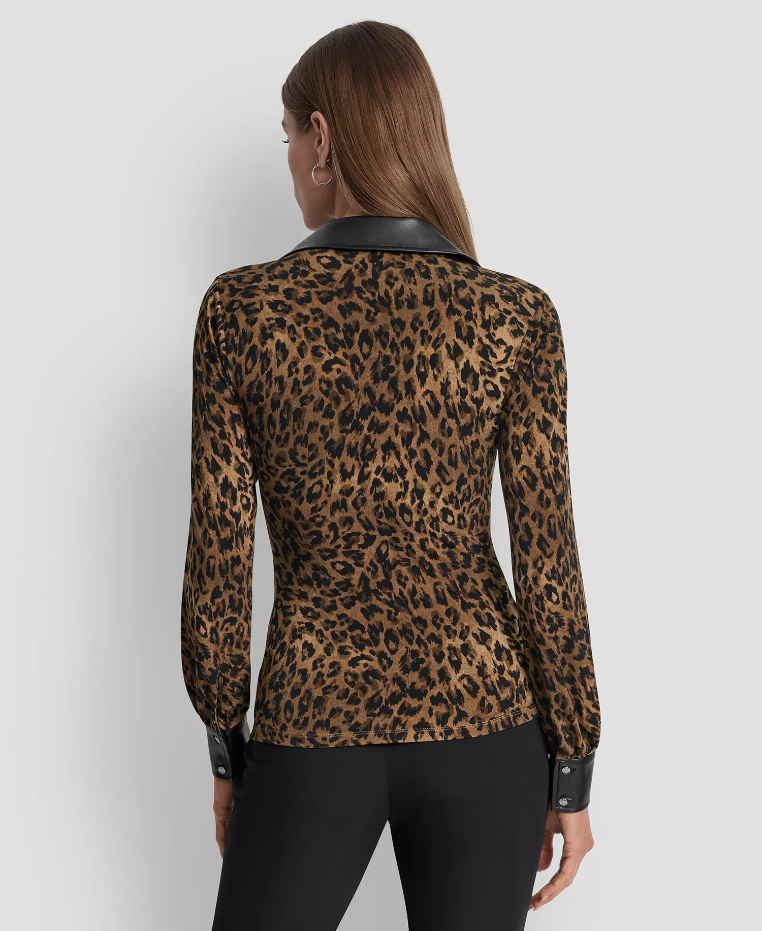 Women's Knot-Front Long-Sleeve Blouse - Truffle Multi - XS