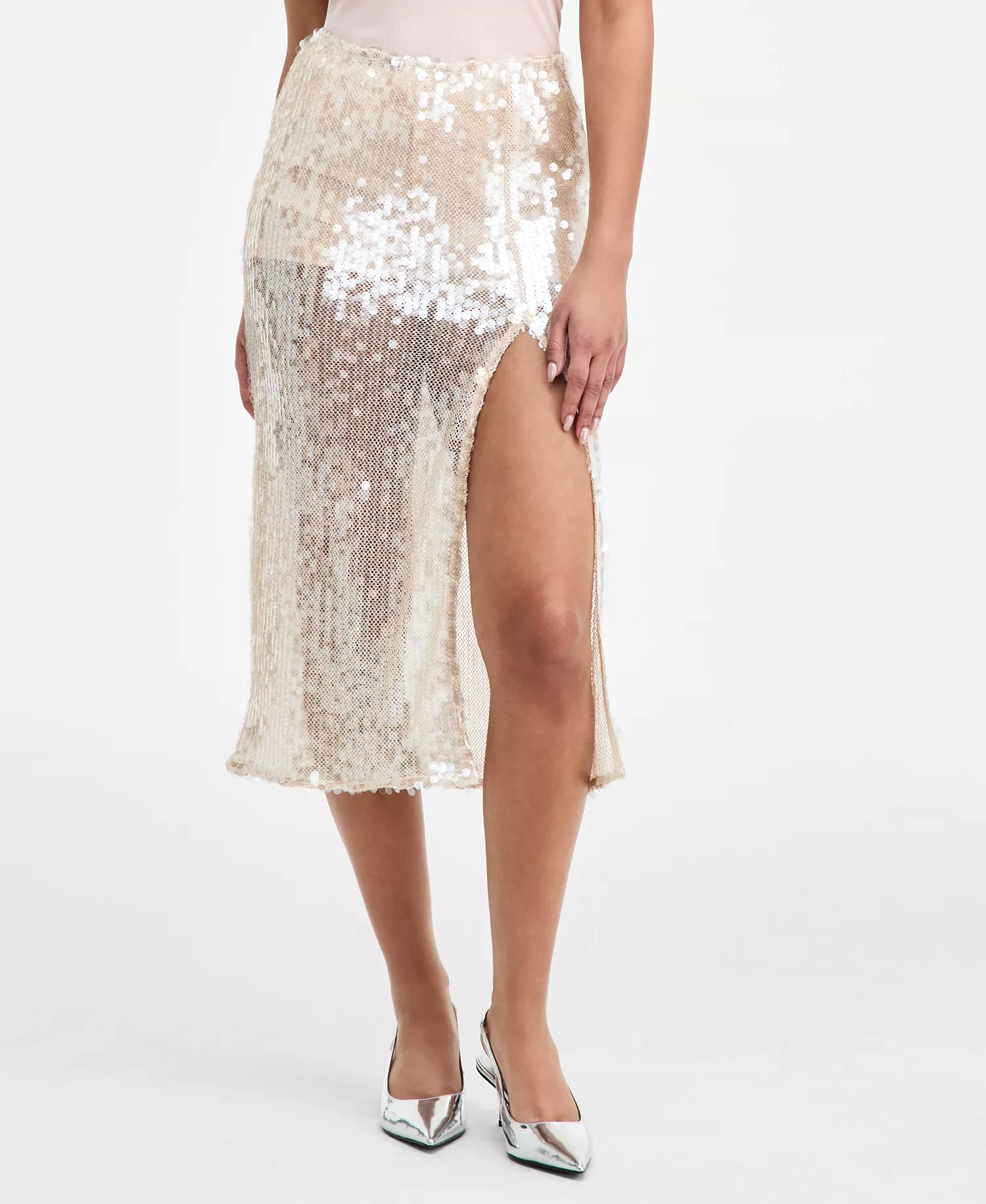 Women's Paillette Slip Skirt, Macy's Exclusive - Nude - L
