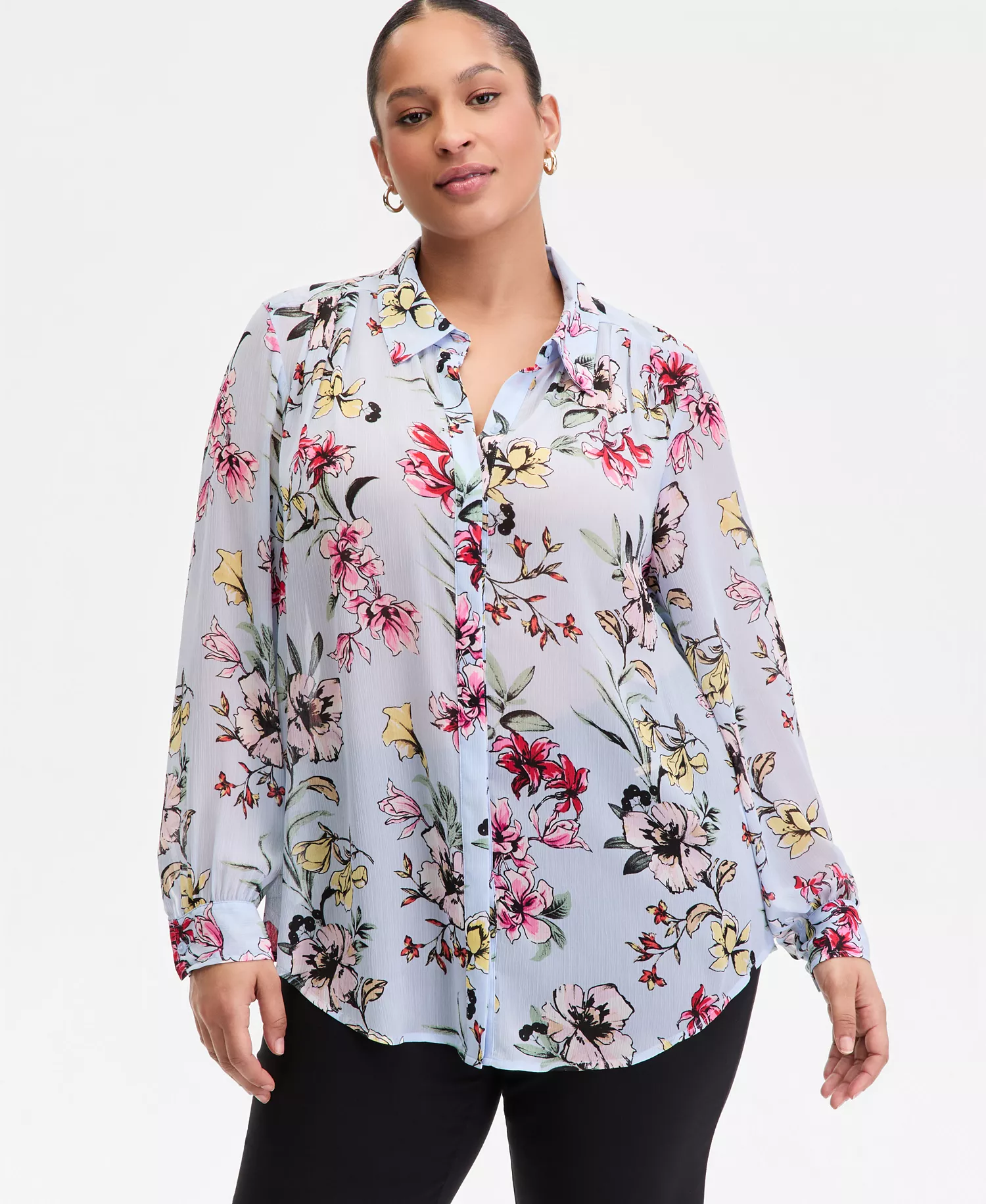 Plus Size Collared Button-Front Shirt, Macy's Exclusive - Dara Blooms - 0X
