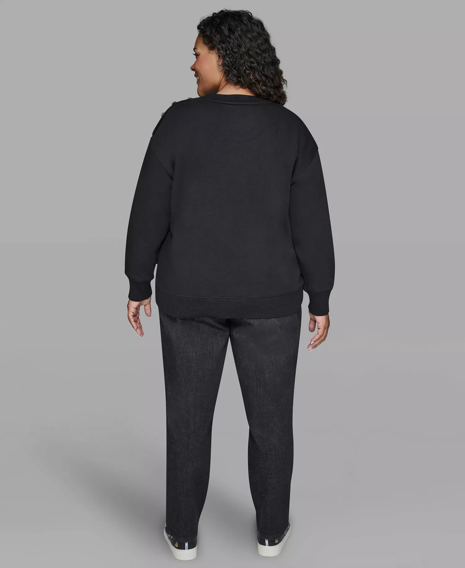 Women's Plus Size Knit Long-Sleeve Sweater - Black - 0X