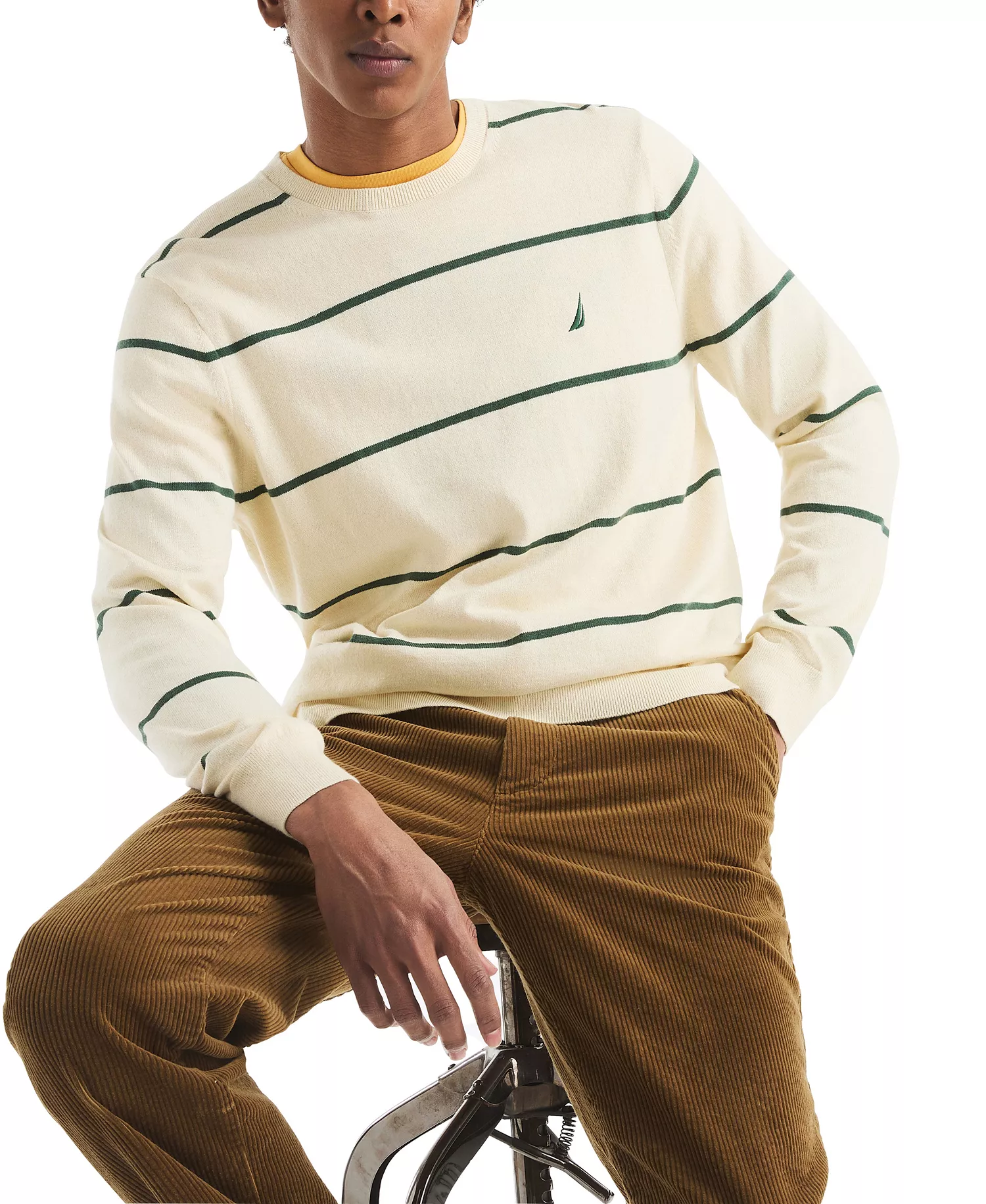 Men's Performance Striped Crewneck Sweater - Natural - 2XL