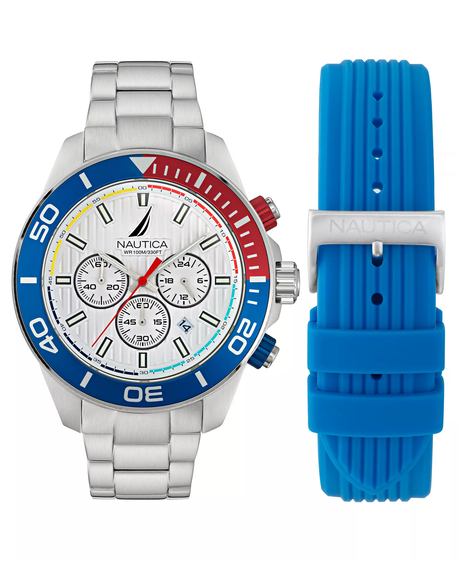 Men's Chronograph Silver-Tone Stainless Steel Watch Set, 48mm - Silver-Tone - NO SIZE