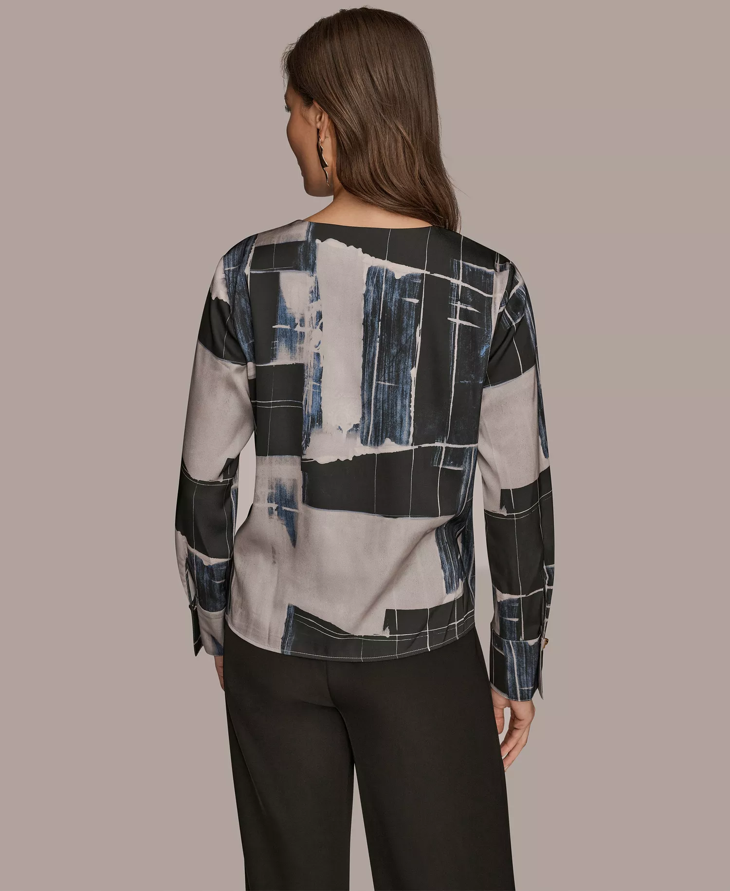 Women's Faux Wrap Long Sleeve V-Neck Top - Vapor Multi - L