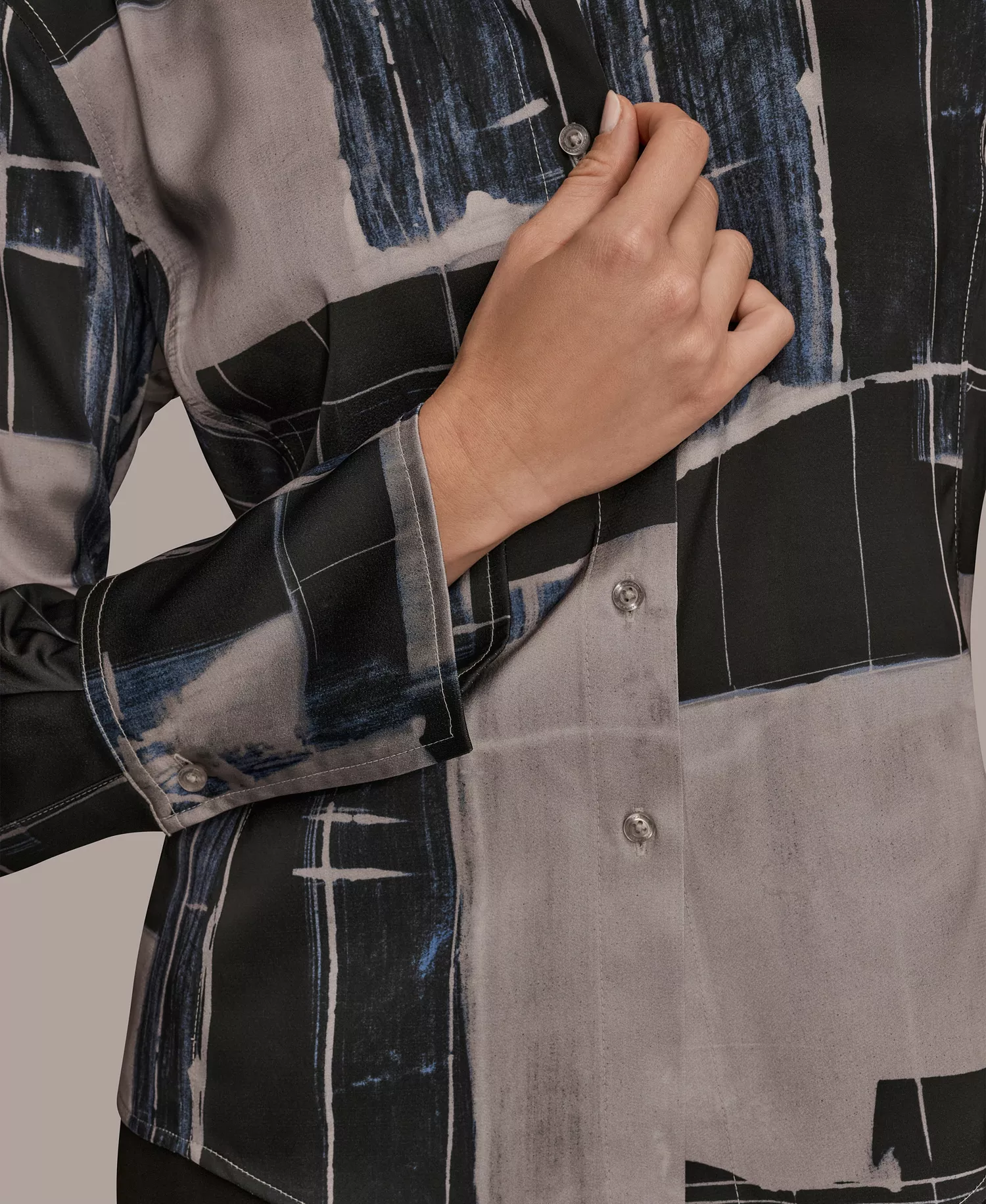 Petite Long-Sleeve Printed Blouse - Vapor Multi - P/L