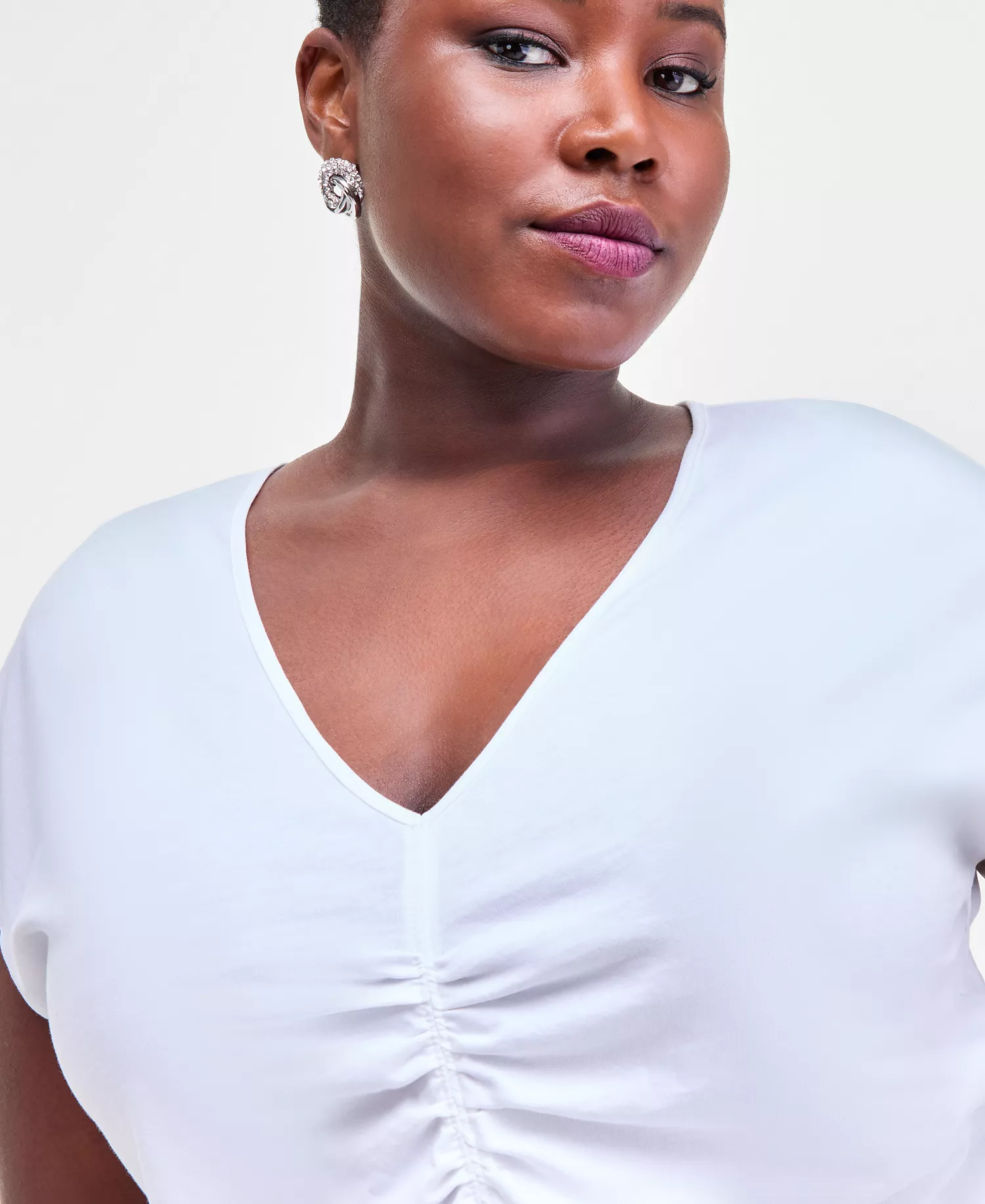 Plus Size Cotton Ruched Top, Macy's Exclusive - Bright White - 0X