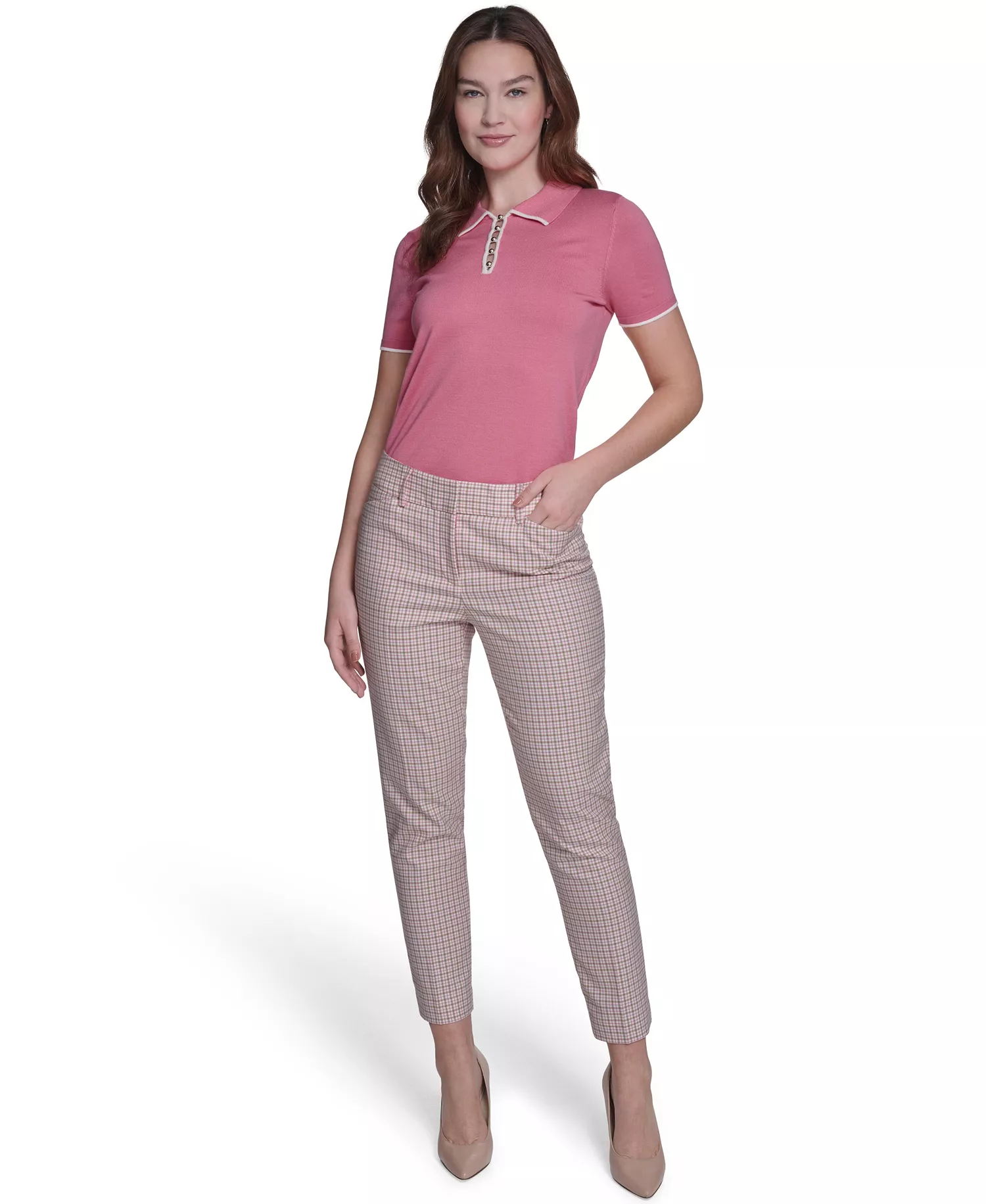 Women's Slim Fit Plaid Pants - Tannin Multi - 0