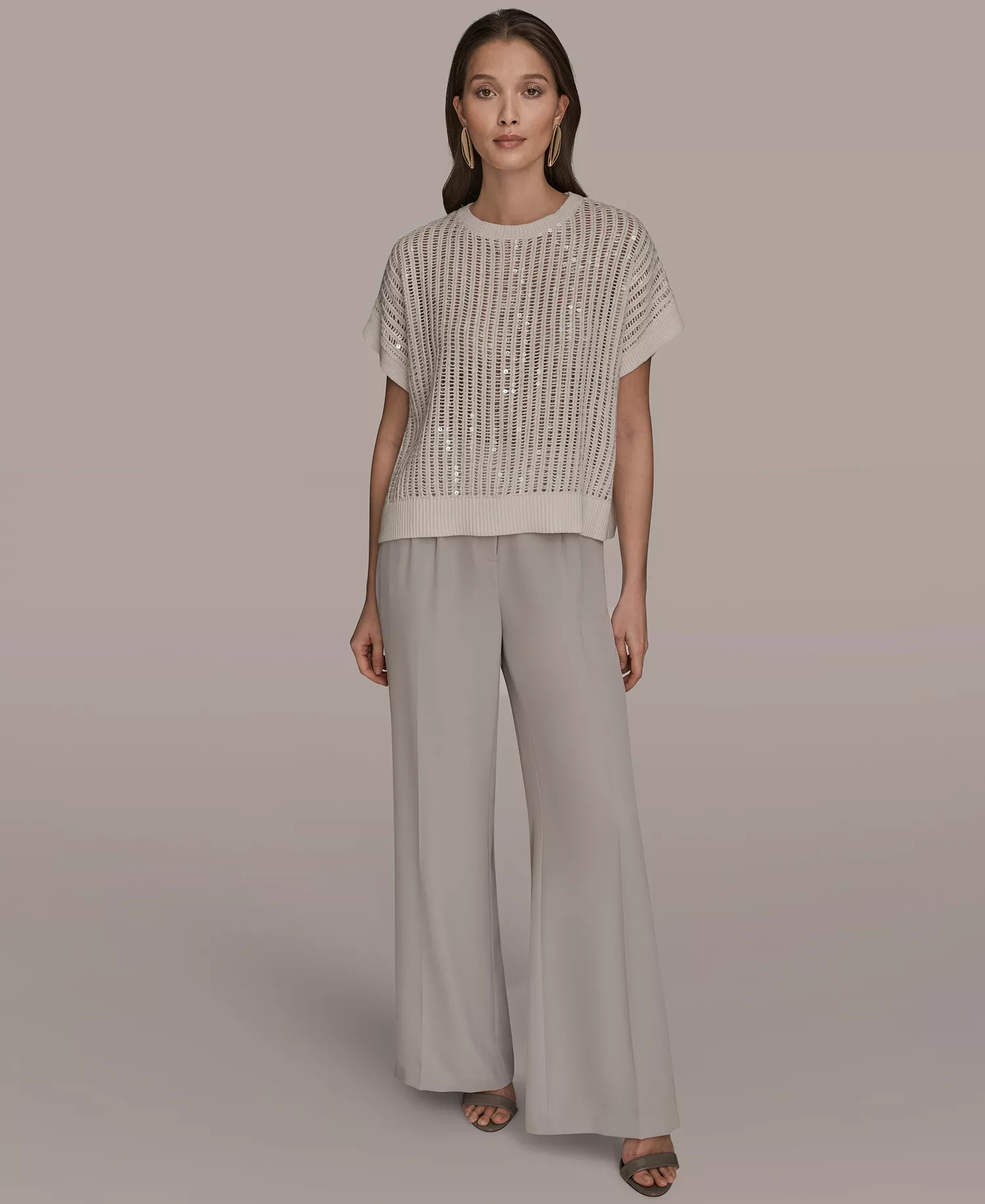 Women's Short-Sleeve Crewneck Sweater - Cream - L