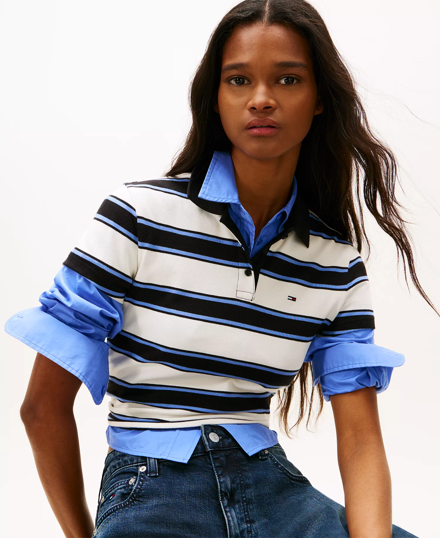 Women's Striped Essential Polo Top - Ecru/Multi Stripe - L