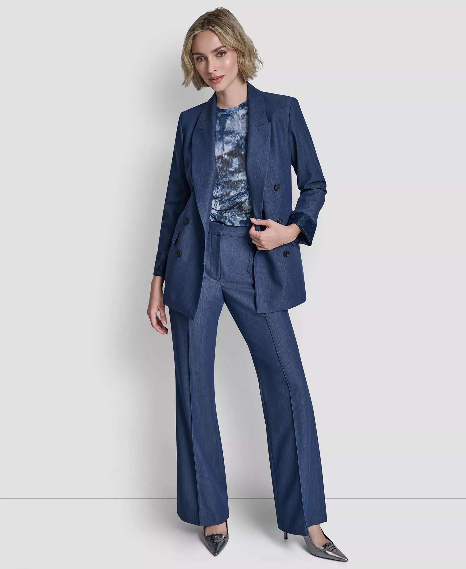 Women's Double Breasted Notch Collar Blazer - Hudson Blue - 10