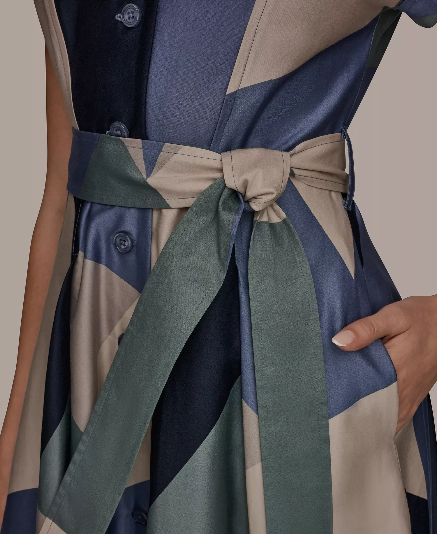 Women's Cap-Sleeve Spread Collar Geometric Colorblock Midi Shirt Dress - Tempest Multi - 10